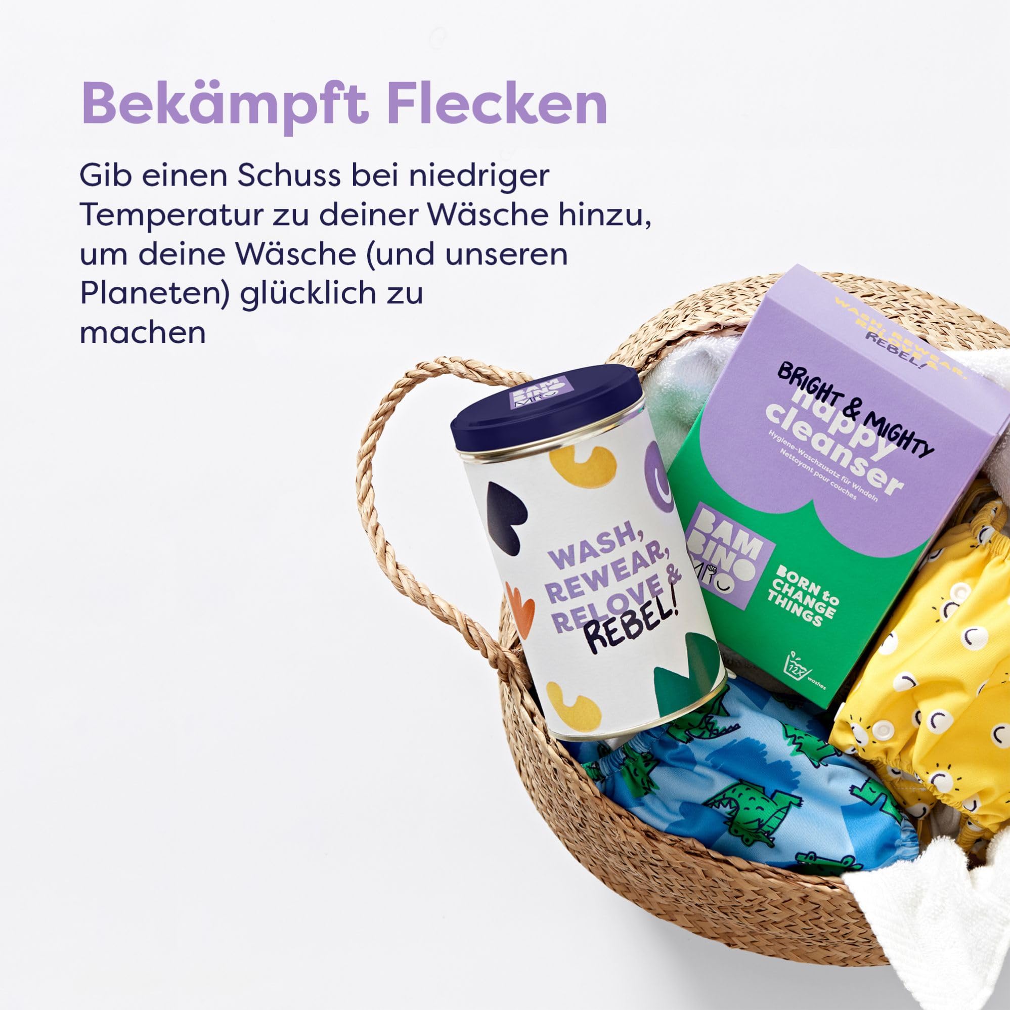 Bambino Mio, wiederverwendbare Windeln im Set - Changemaker Box, 20 x Stoffwindeln, Windelvlies, Saugeinlagen, Wetbags und Waschzusatz, Mutig