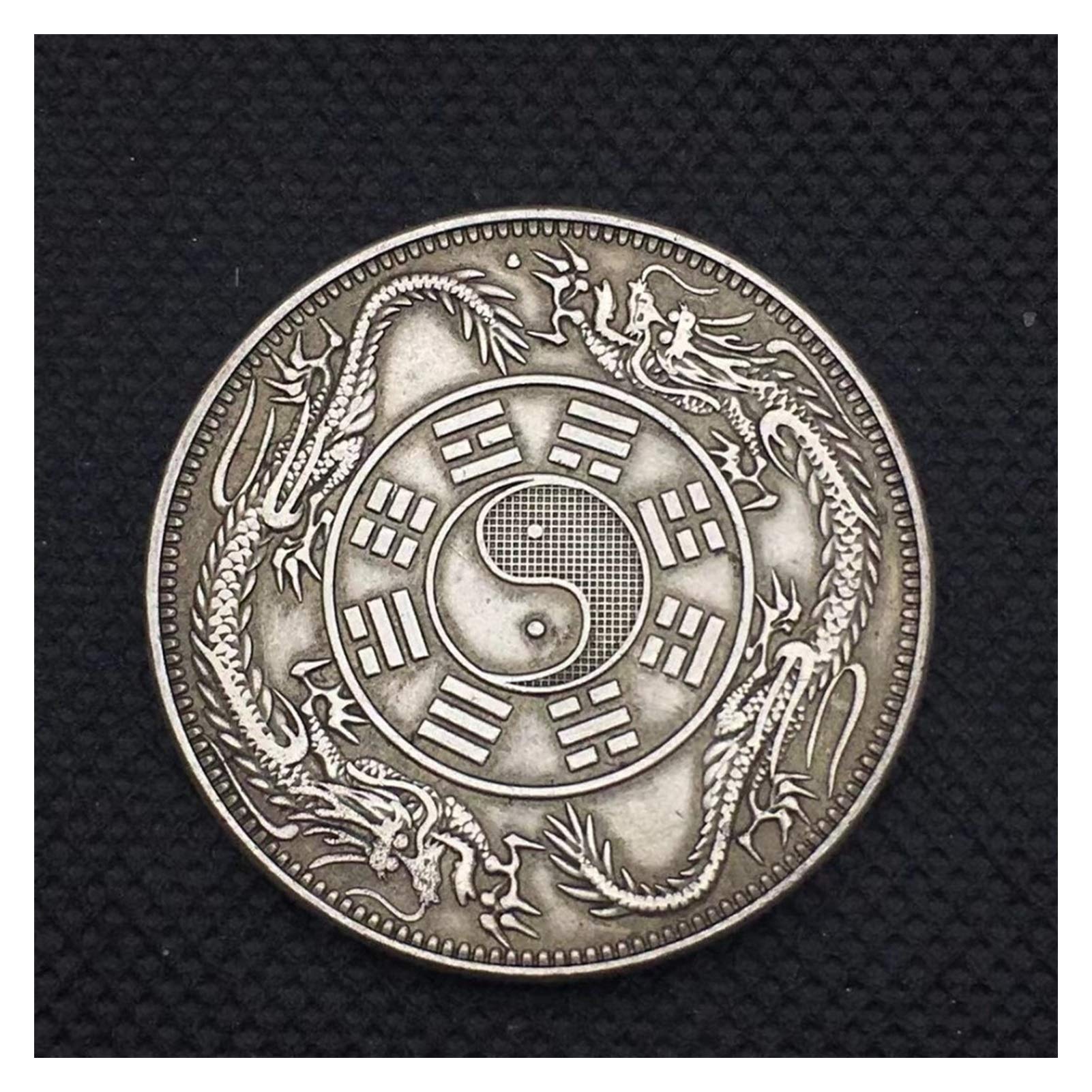 HDBCYUAZ Chinese Double Dragons Taiji baguas Mirror Sign Silver Brass Coin Feng shui Replica Lucky Coins for Fortune Collectible