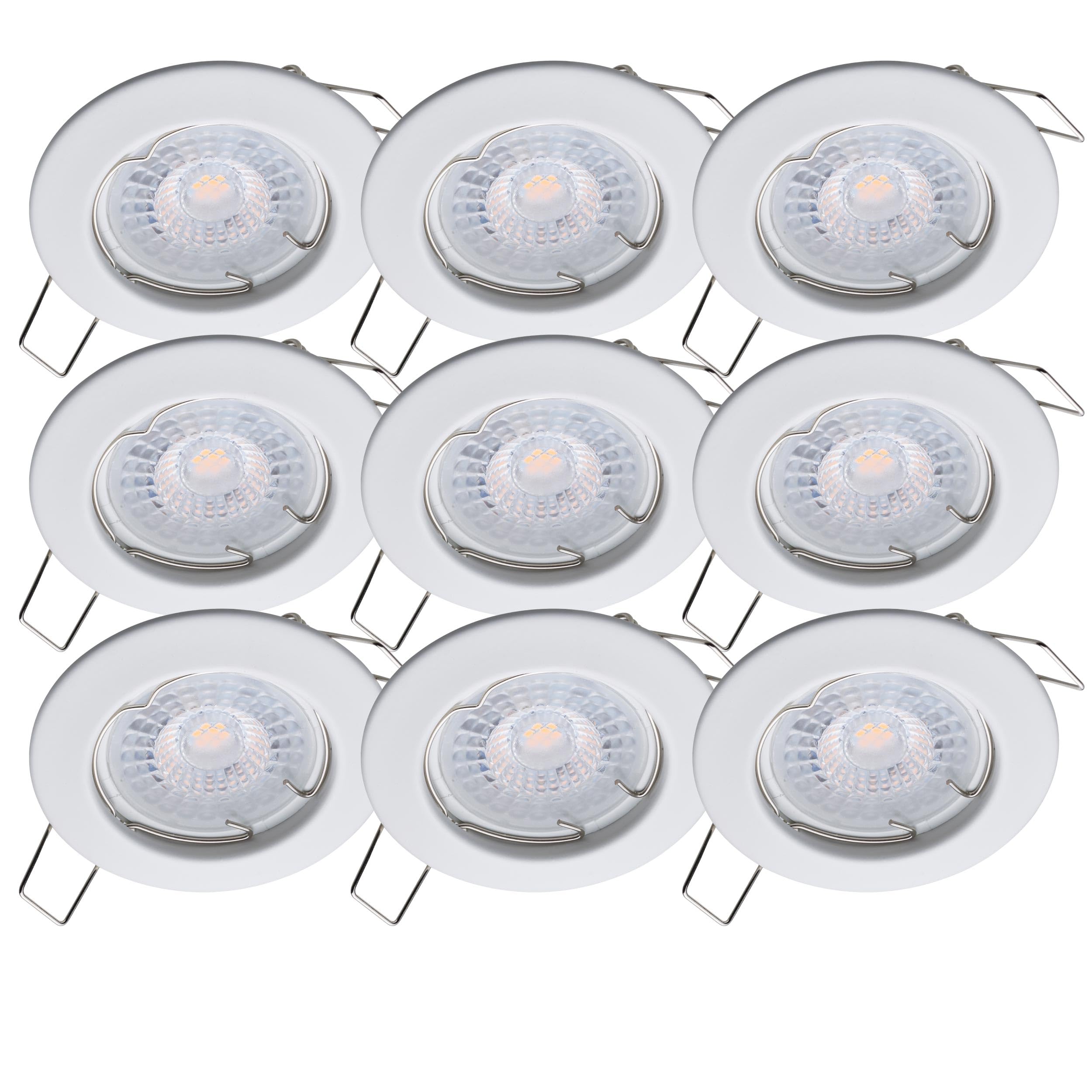 Oktaplex 9er Set Sedan Einbauspot 230V LED Spot 22mm Einbautiefe flach | Warmweiß 3000K, Lochmaß 60mm, 4,8W, 380lm, 110° Einbaustrahler Weiß rund