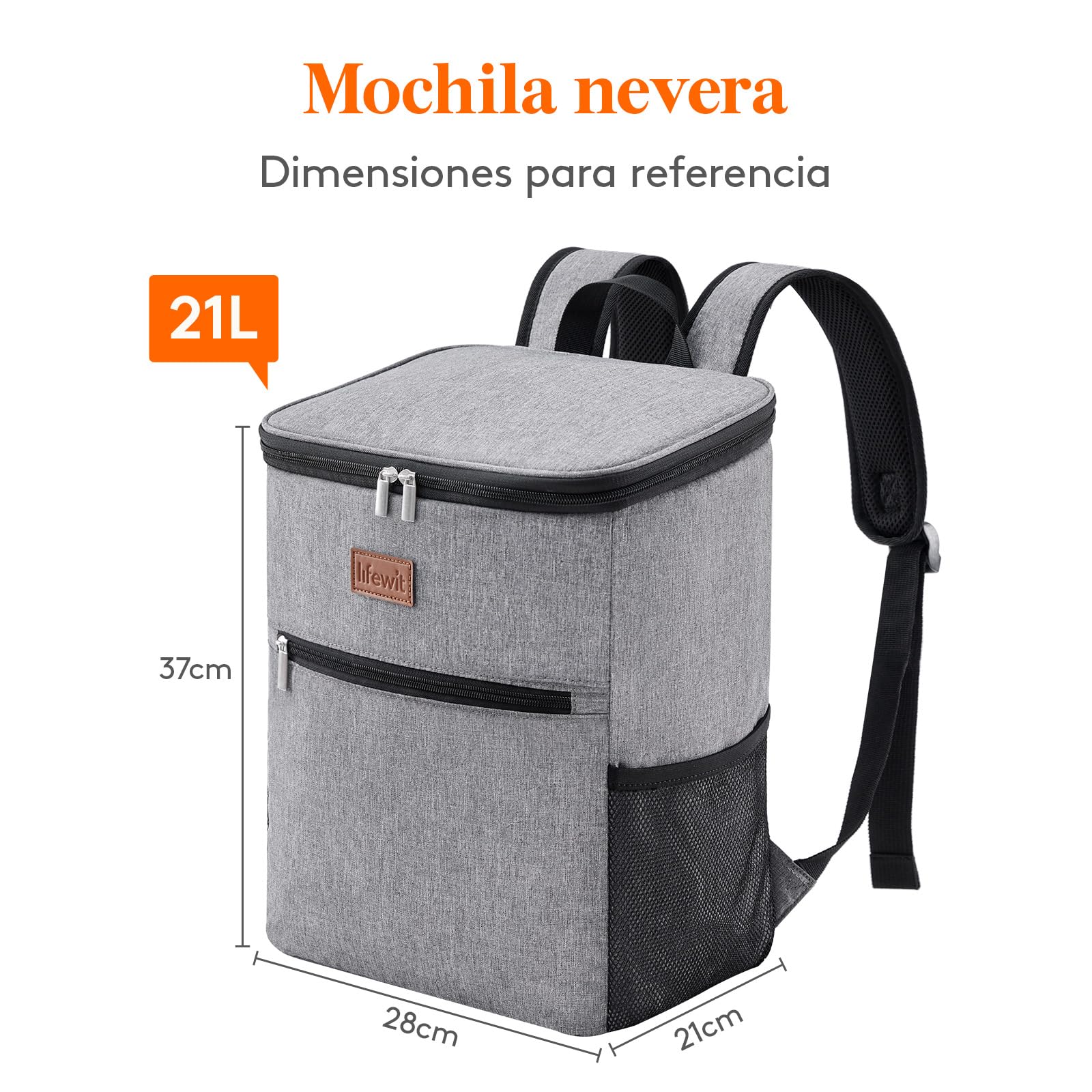 Lifewit Mochila Nevera 24L (30 Latas), Mochilas Neveras Portatil Isotermica, Bolsa Termica Porta Alimentos Impermeable, Cooler Bag para Playa, Picnic, Camping, Viaje, Trabajo, Gris