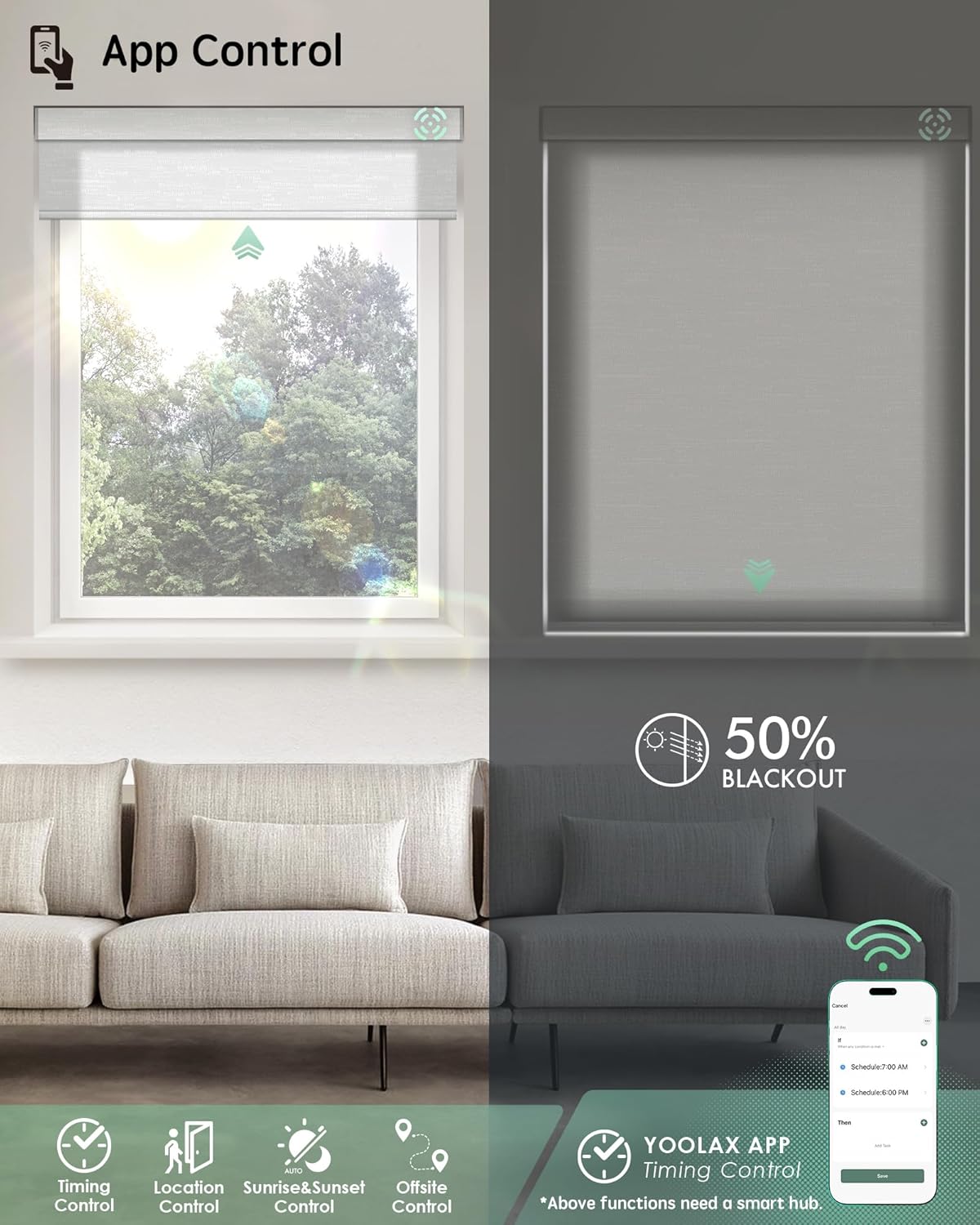 Yoolax Motorized Blinds with Remote, Light Filtering Smart Blinds Work with Alexa, Google, Automatic Roller Shades for Windows, Custom Electric Shades for Living Room Office (Jacquard White)