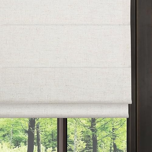 DEJAVU Persianas romanas sin cordones de lino avena para ventanas, persianas romanas con filtro de luz personalizables, persianas romanas de tela