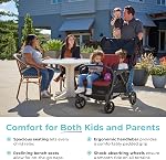 Gaggle by Foundations Odyssey 4 Seat Quad Stroller | 4-Seat Stroller for Daycare | Oversized Canopy and Bench Seats | 5-Point Harness | Foot Brake | All Terrain Tubeless Wheels | Red/Black