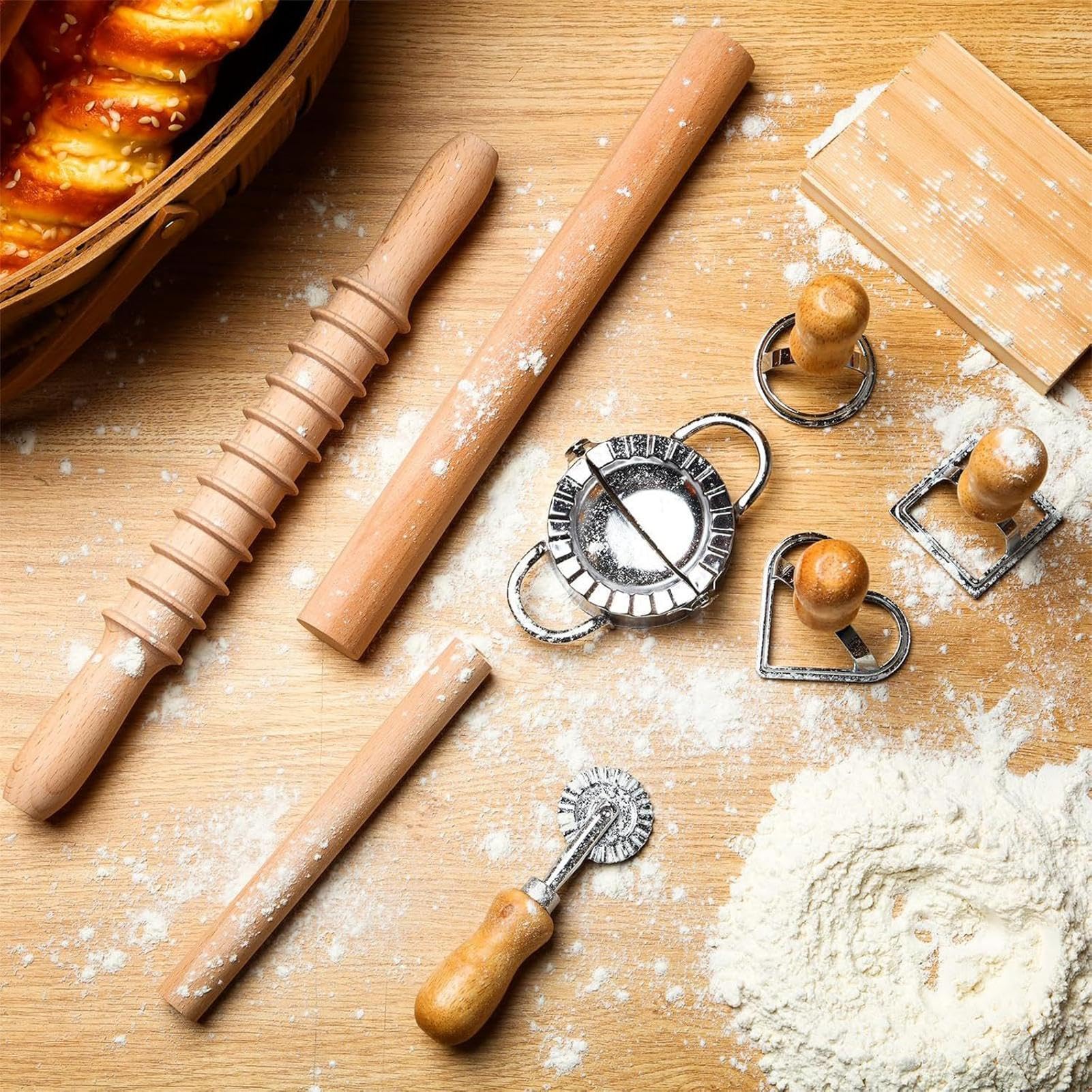 Rouleau Et Coupe-Pâtes En Bois Set À Spaghetti | Cuisine Accessoires De Pâtisserie Polyvalents Pour Fournitures De Cuisine Maison Et Restaurant Desserts Wontons Tartelettes