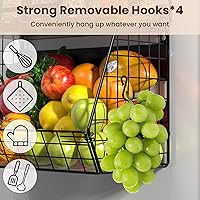 Vista 5 de Magnetic Shelf for Fridge with Wood Lid & 4 Hooks, Fruit Potato & Onion Storage Bins, Pantry Organizer & Storage, Large Container Magnetic Spice