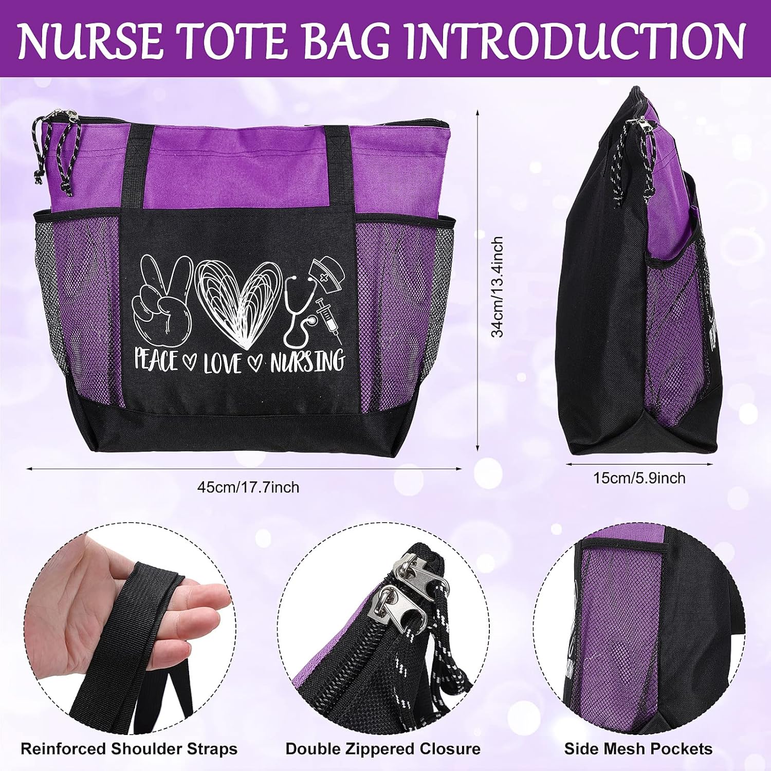 Coume 4 Pcs Christmas Nurse Gifts for Women Peace Love Nursing Appreciation Gift Set Include Tote Bag Stethoscope Case Tumbler Keychain for RN, NICU, Practitioner, Nurses Week, Graduation(Purple) - Image 4