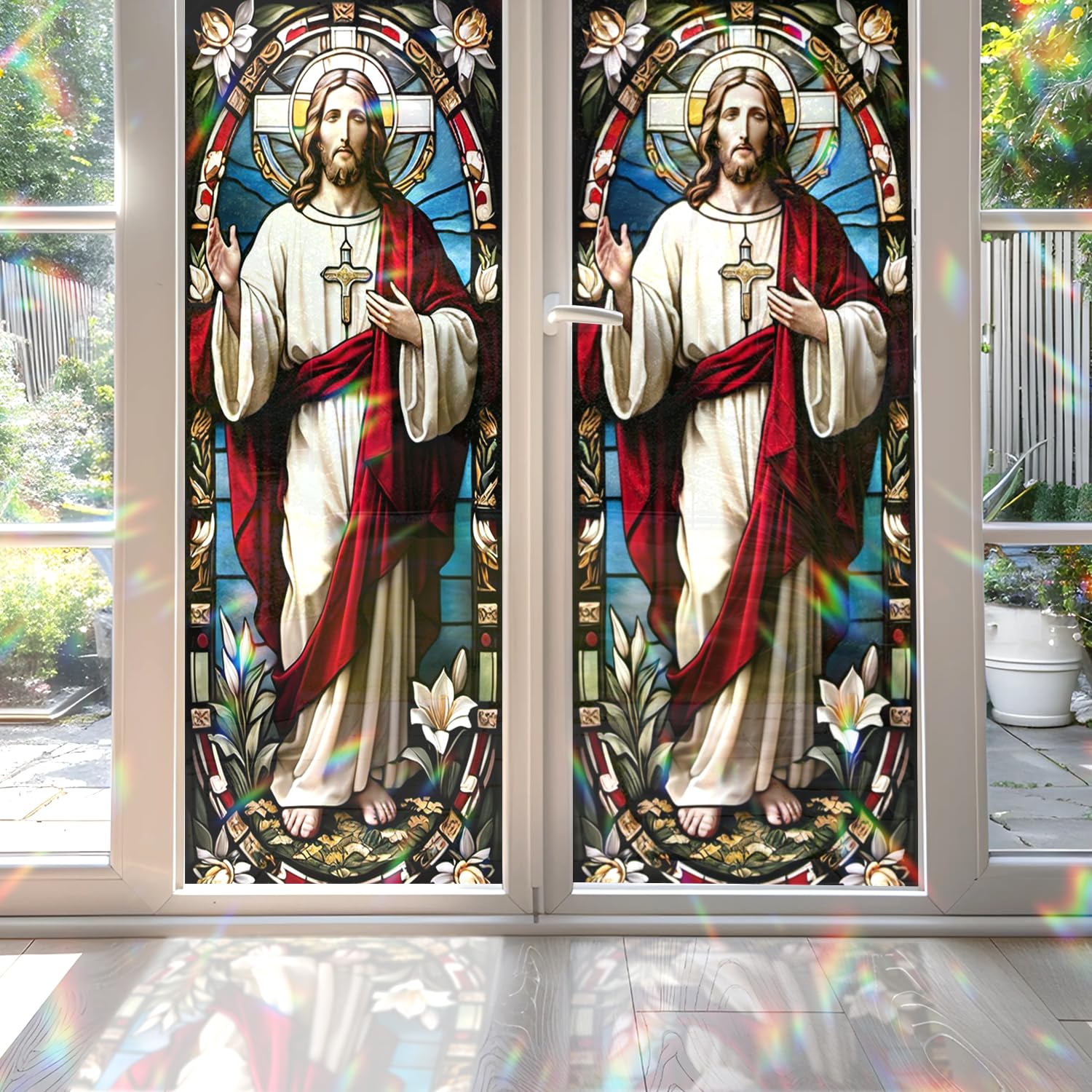 Jesus Stained Glass Window Film, Decorative Jesus Stained Glass Window Film, Jesus Stained Glass Window Film for Bathroom Door Heat Anti UV