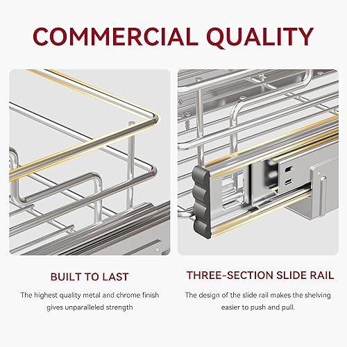 Miniatura 4 de Organizador para debajo del fregadero de 9 pulgadas de ancho x 17 pulgadas de profundidad, organizador de armario extraíble de 2 niveles, chapado en
