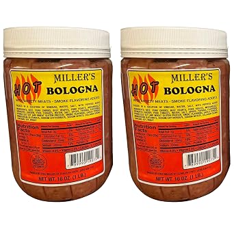 Putt Pantry Spicey Combo, 2 Pack of Millers Hot Bologna, Zesty Pickled Bologna in a Hot Pepper Vinegar Brine Amish-Style Snack, Ready to Eat, 16 oz Each, 32 oz Total