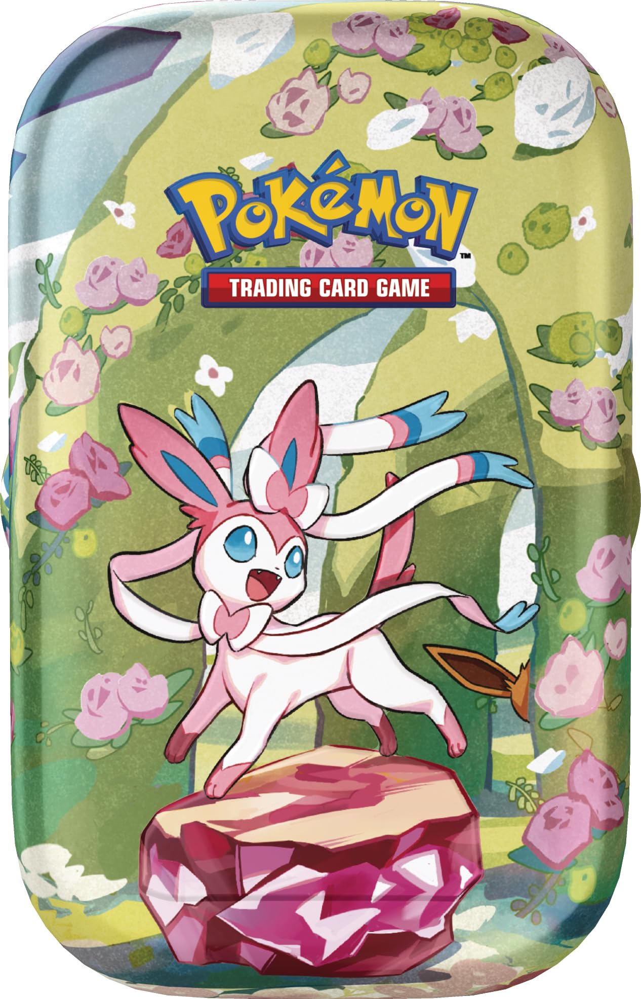Pokémon - Gra karciana kolekcjonerska: Mini-Tin-Box Karmesin & Purpur – Pryzmatyczne zmiany: Feelinara (2 boosterpacks i 1 moneta)