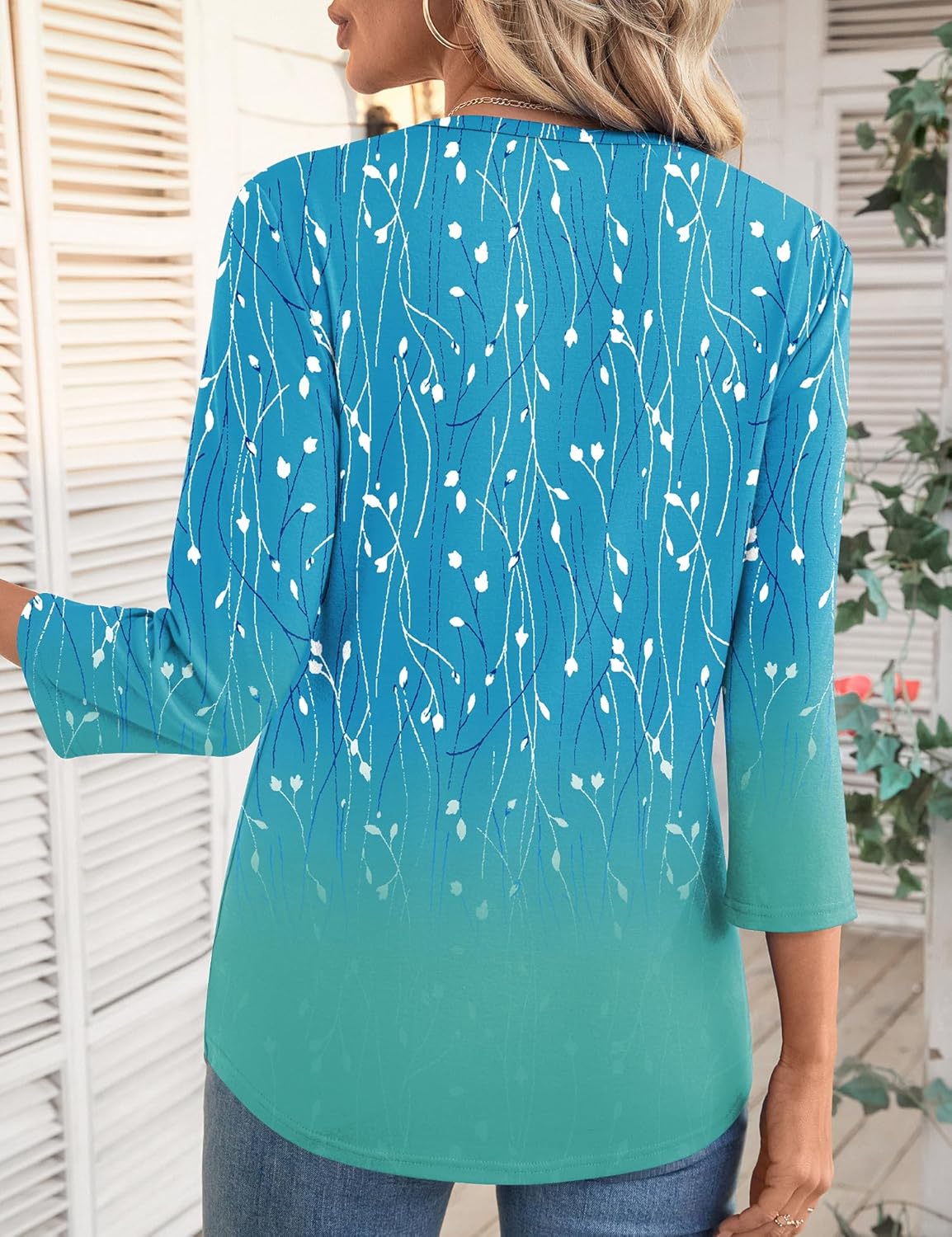 LOMON 3/4 Length Sleeve Womens Tops Spring Summer Fashion 2026 Tops Crew Neck Pleated Shirts Tunic Top Loose Fit - Image 6