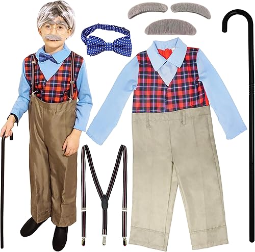 4E's Novelty Disfraz de anciano para niños Disfraz de abuelo de 100 dĂas de escuela, traje de disfraz con bastĂłn, juego de 6 piezas 4E's Novelty Disfraz de anciano para niños Disfraz de abuelo de 100 dĂas de escuela, traje de disfraz con bastĂłn, juego de 6 piezas