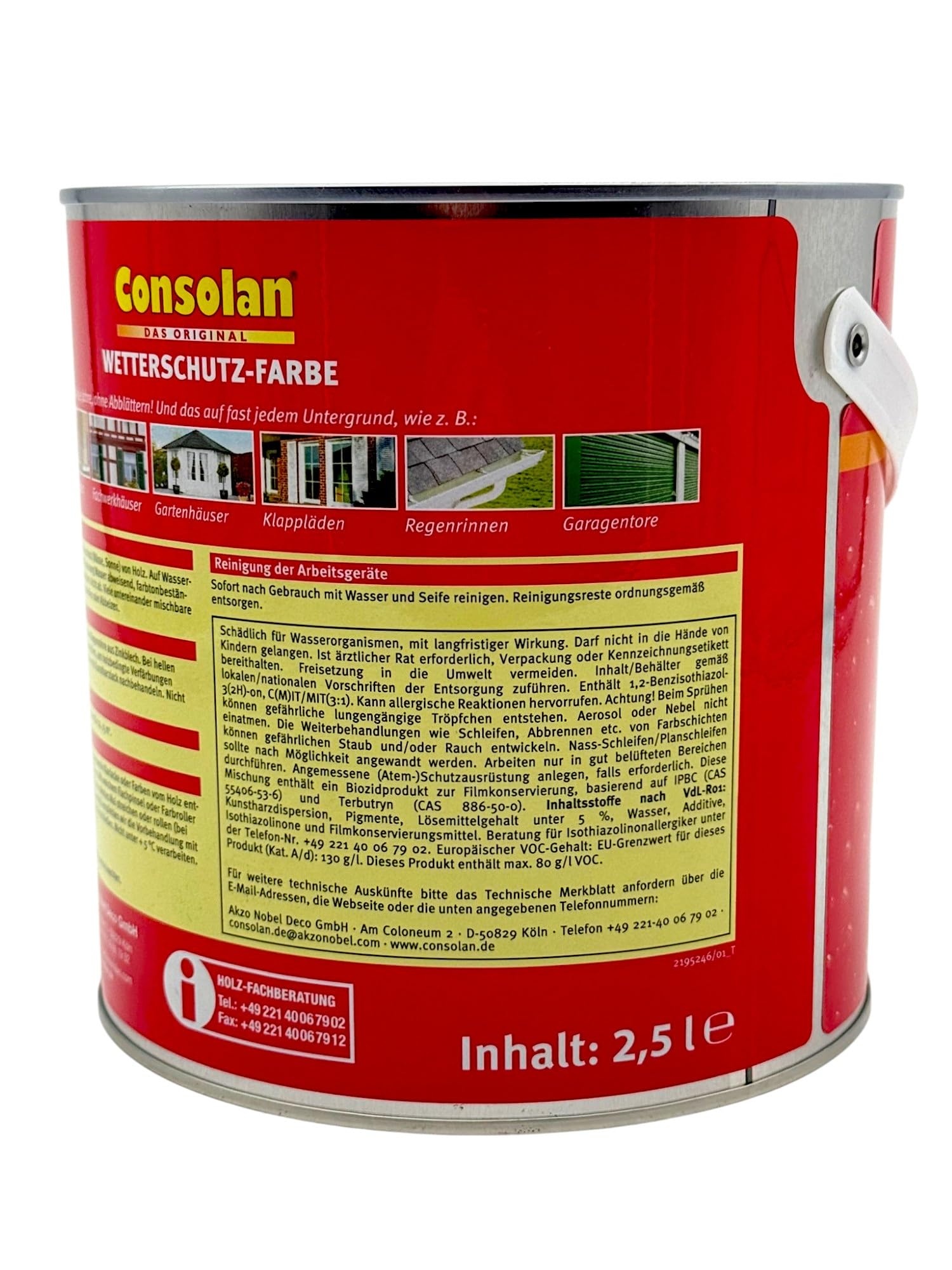 zbs24 Consolan Wetterschutzfarbe hockdeckende Holzfarbe für Aussen, inkl. 3 teiligen Pinselset zur einfachen Verarbeitung der Holzfarbe (schiefer, 2,5 Liter)