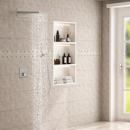 Miniatura 5 de CASAINC Cabezal de ducha de lluvia de 20 pulgadas con mano, sistema de ducha termostático montado en la pared, juego completo de grifos de ducha de