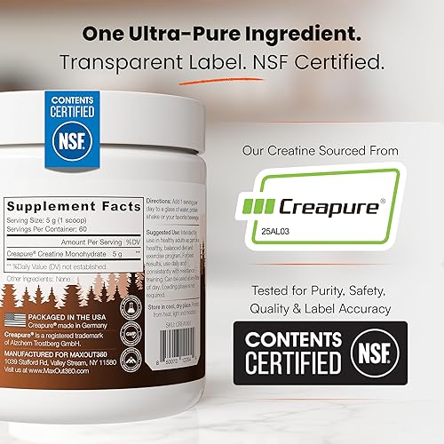 Miniatura 2 de Creapure creatina monohidrato en polvo, 60 porciones, ultra puro y monohidrato de creatina certificado NSFANSI 173 para mujeres y hombres, para