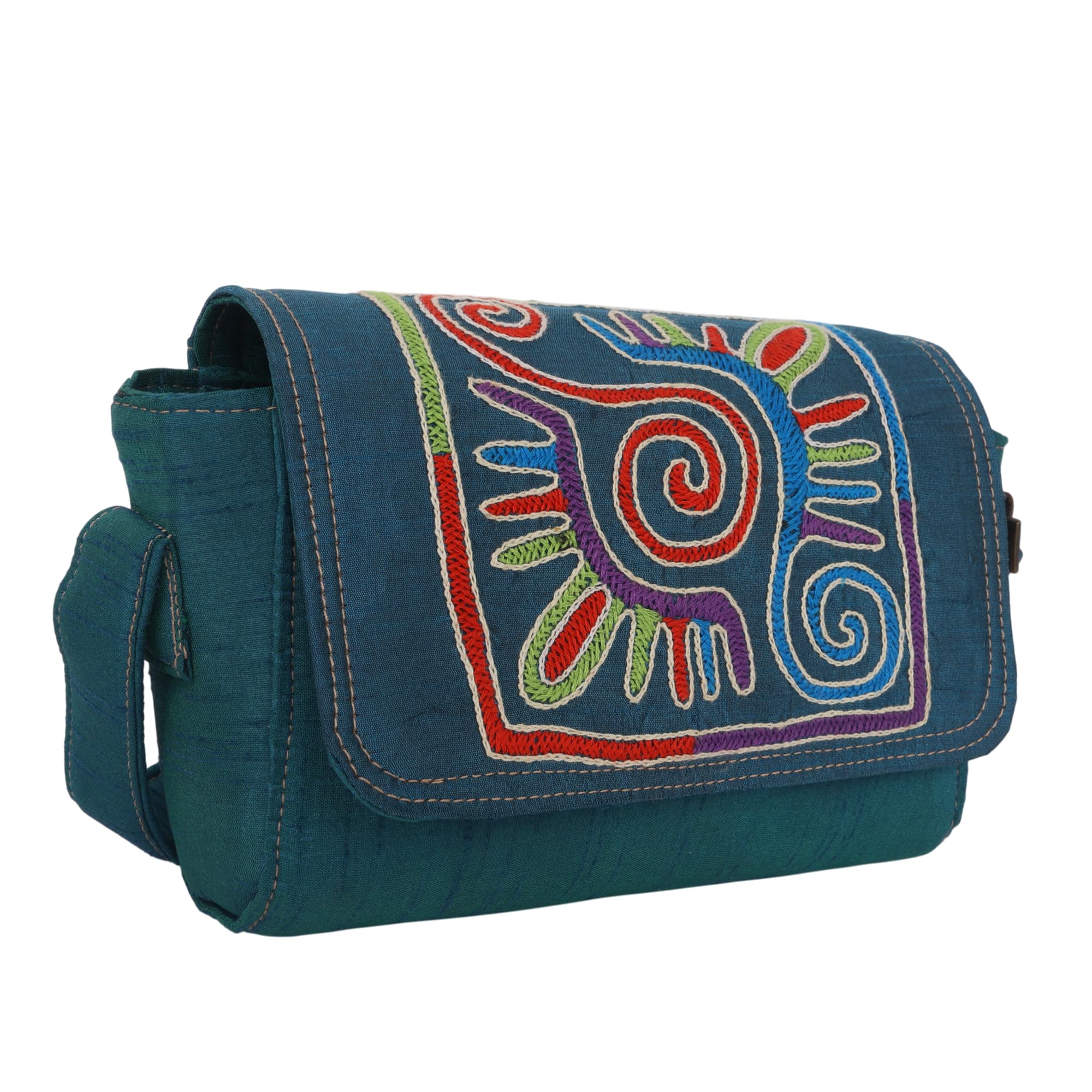 Indha Handcrafted Silk Sling Bag – Box Shape Crossbody for Women | Hand-Embroidered & Block-Printed Fabric | Compact Travel Purse | Handmade Gift Bag-image-2