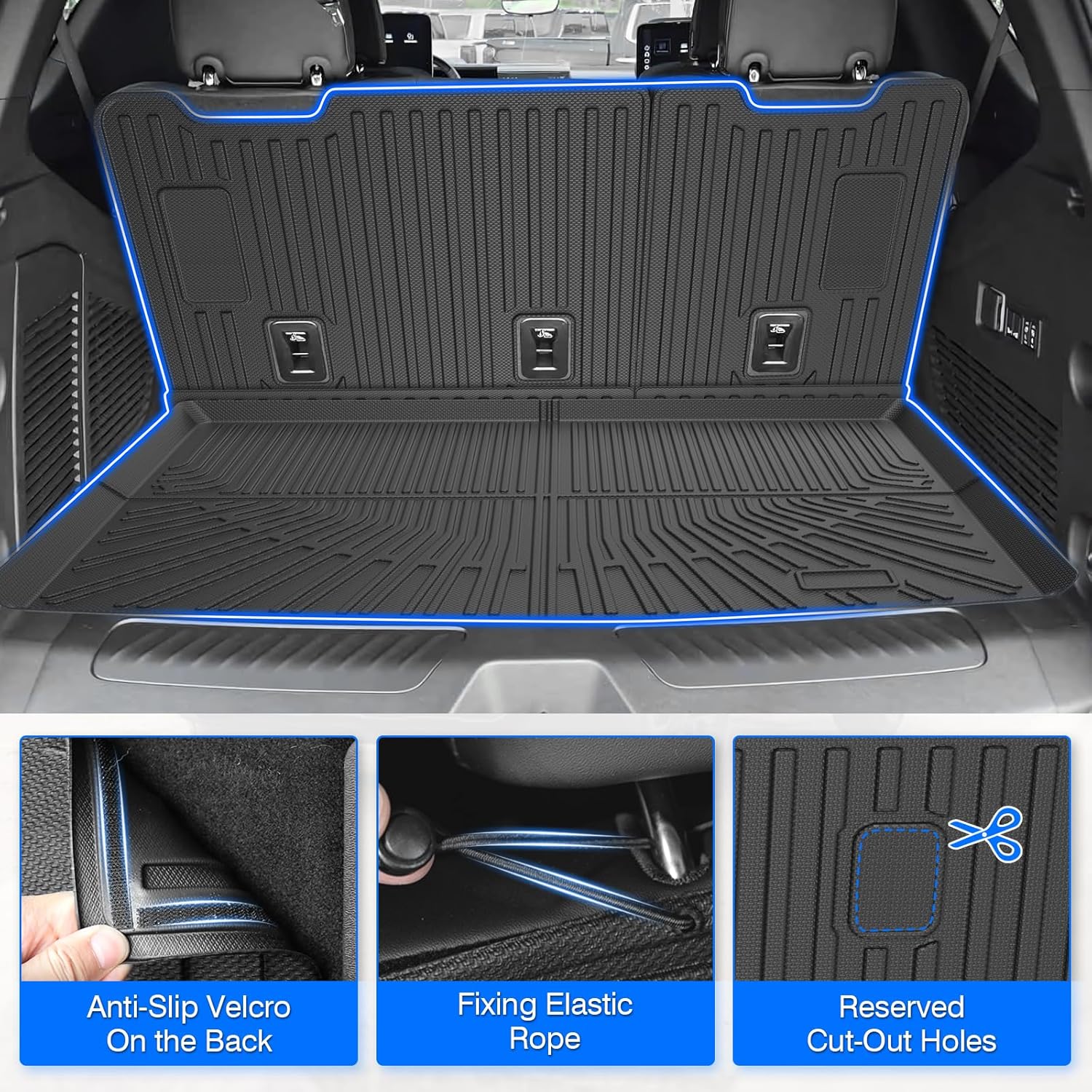 Floor Mats for 2015-2020 Chevy/Chevrolet Suburban & GMC Yukon XL 8 Seats, All Weather Cargo Liner for Suburban Accessories, Heavy Duty TPE Cargo Mats, Car Accessories - Image 5