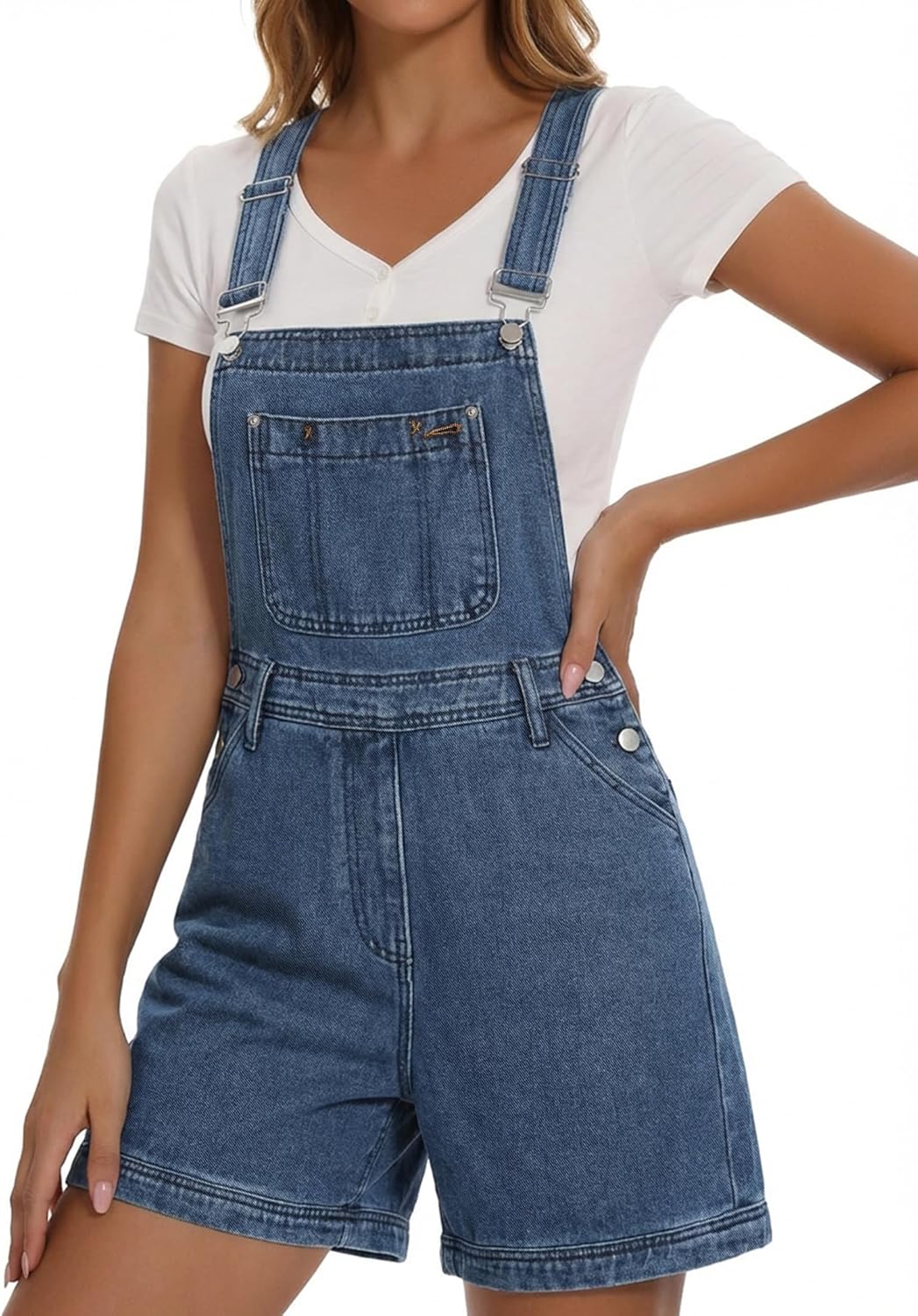 EMMIOL Overalls for Women Denim Shorts Summer Jeans Jumpsuits Adjustable Strap Bib Loose Fit Denim Overalls Casual