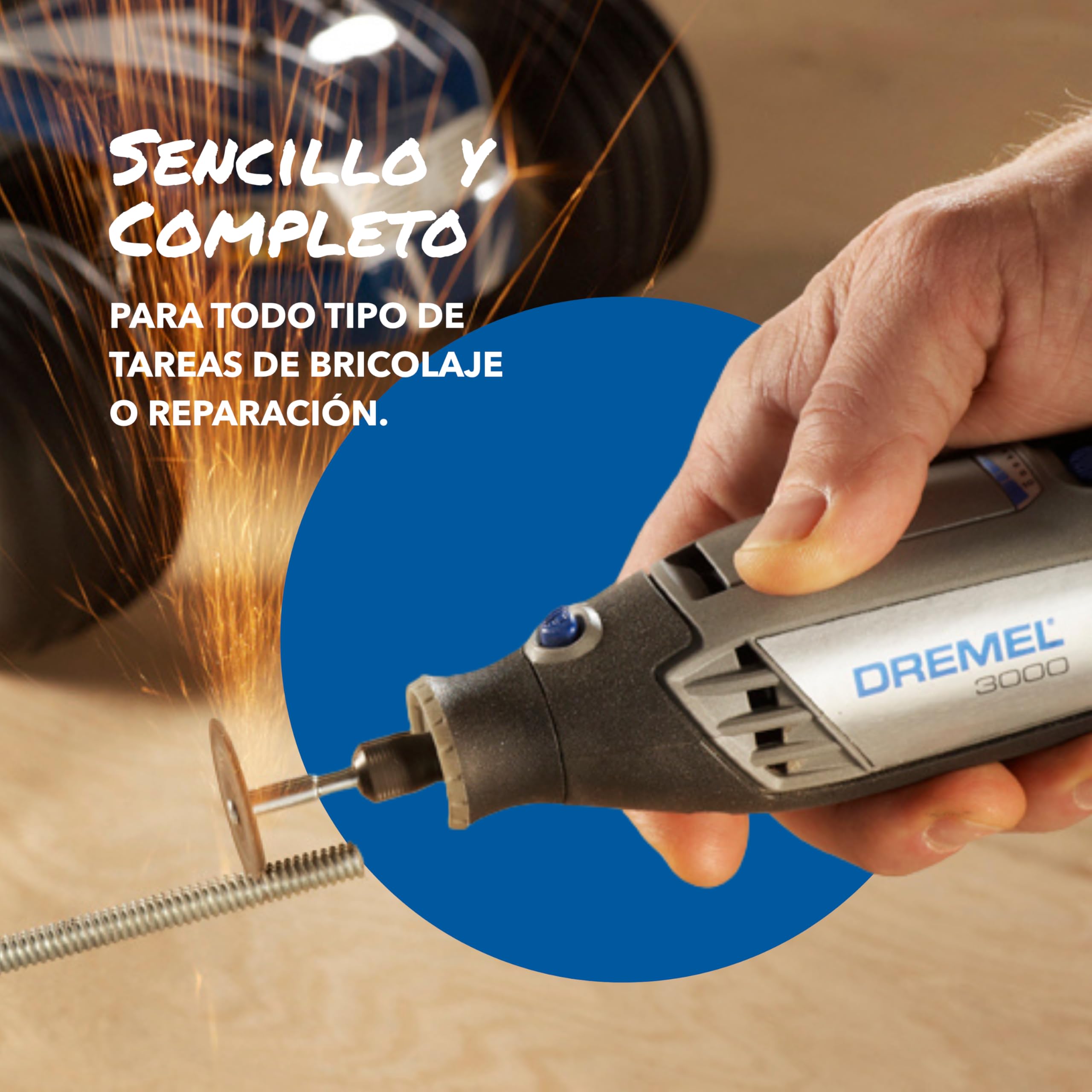 Dremel 3000 - Multiherramienta 130 W, kit con 1 complemento y 25 accesorios y estuche, velocidad variable 10.000-33.000 rpm para tallar, grabar, fresar, amolar, limpiar, pulir, cortar y lijar