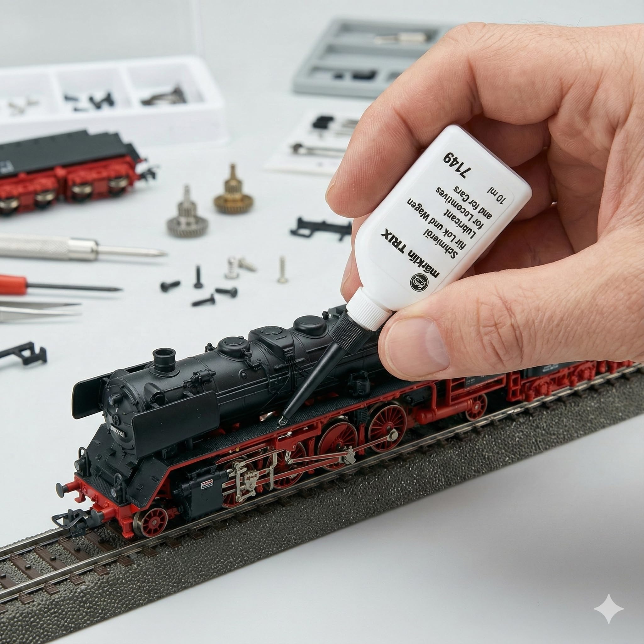 Kit di manutenzione per modellino ferroviario H0: accessori completi per la manutenzione locomotiva ‒ Compatibile con locomotive Märklin Trix