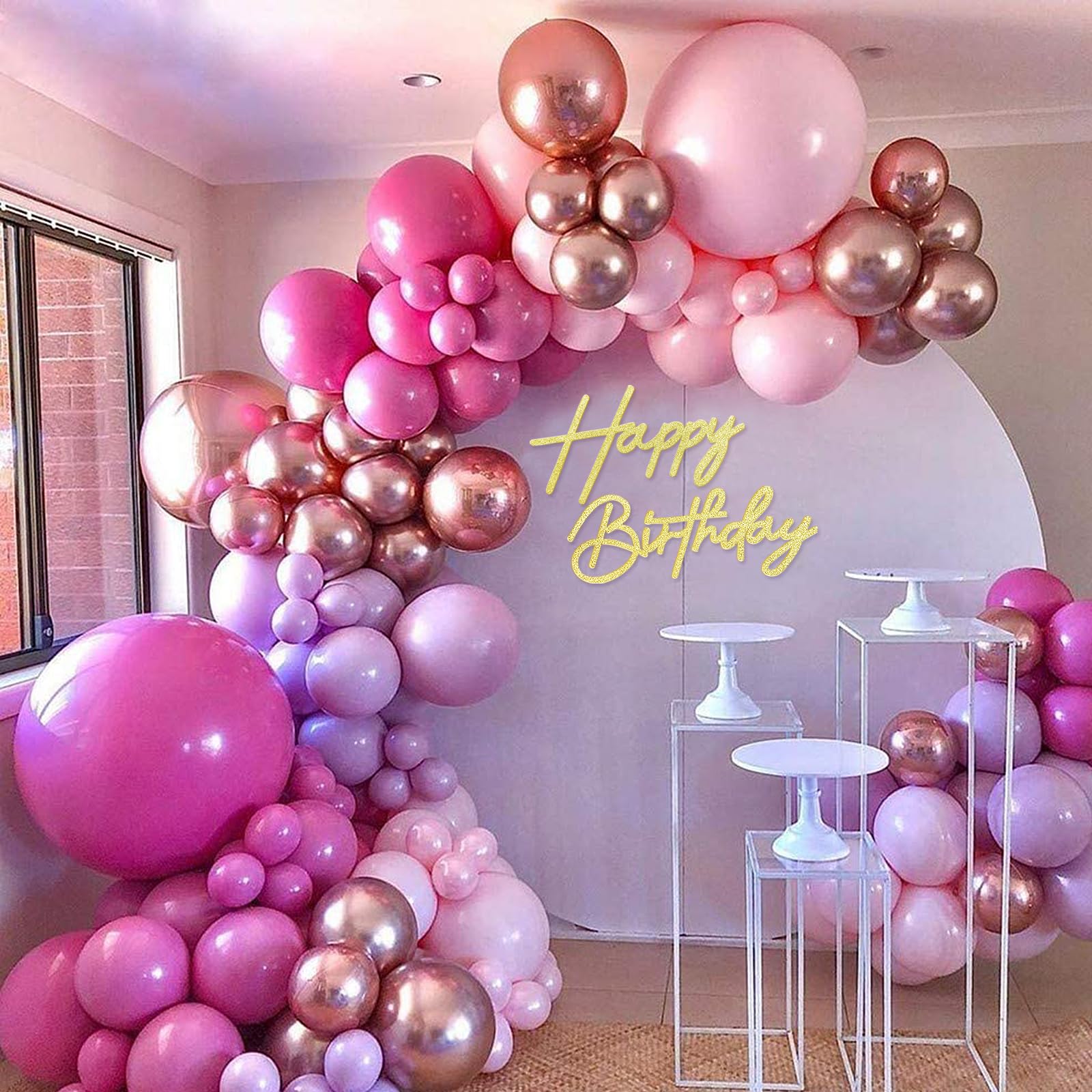 Znak "Happy Birthday" na tło, brokatowy, filcowy, z napisem "Happy Birthday", łuk balonowy, dekoracja na przyjęcie urodzinowe, baby shower, złoty