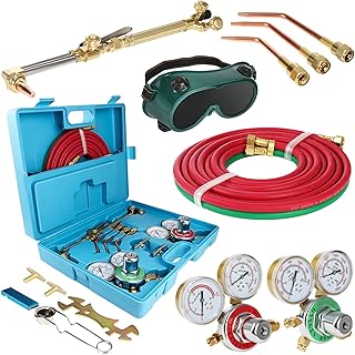 Oxygen Acetylene Torch Kit Oxy Gas Welding Cutting Brazing Set Portable Welder Tool Nozzles Regulator Hose Gauges Blue Case