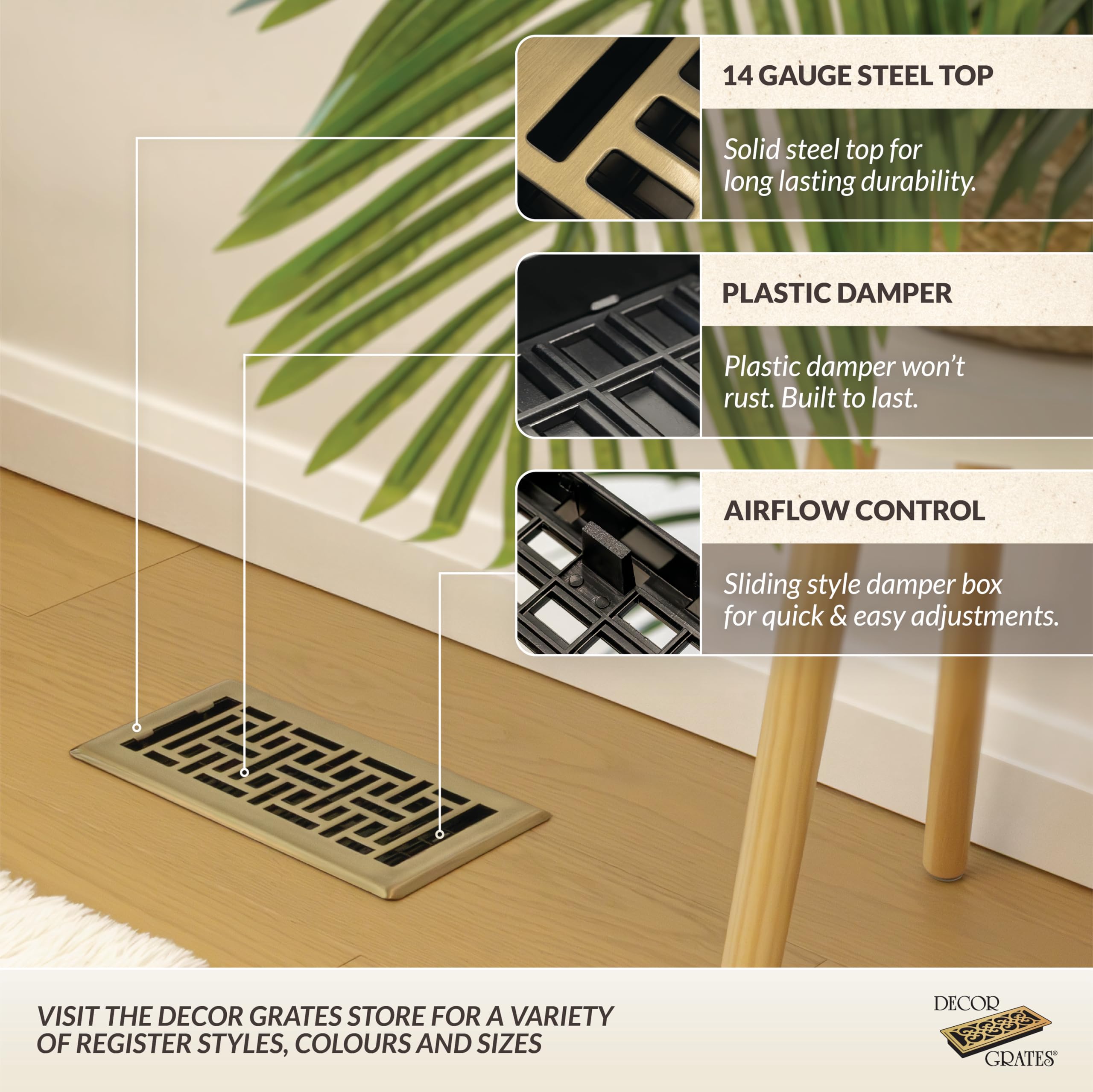 Decor Grates AJH412-A Registre de sol oriental en laiton