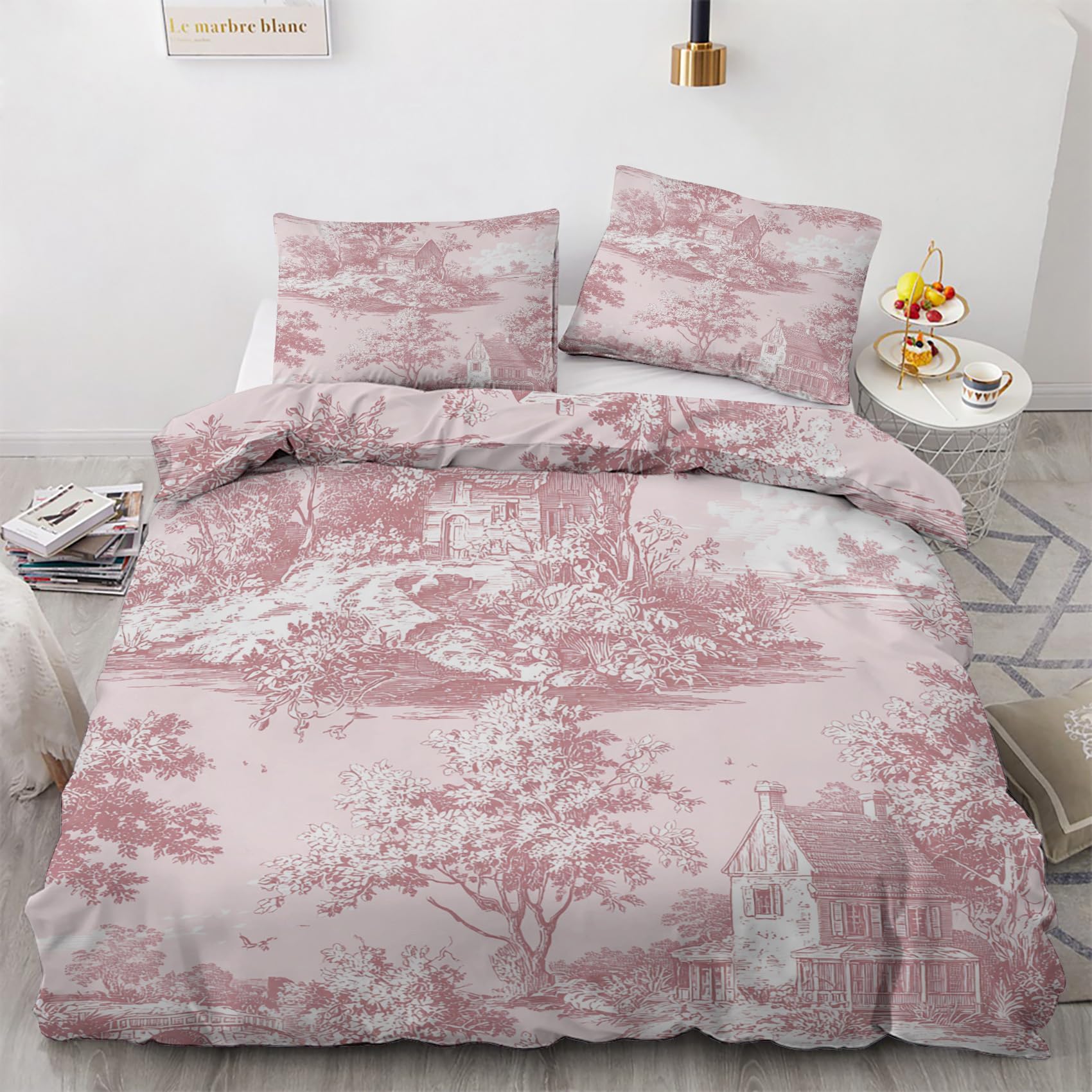 Housse de couette Toile de Jouy imprimée 3 pièces pour une chambre parentale vintage raffinée