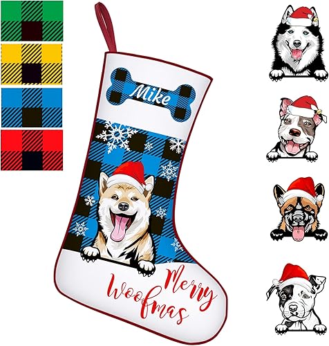 Miniatura 10 de Medias de Navidad personalizadas para gatos calcetines de Navidad a cuadros para mascotas calcetines de Navidad con nombre perros peces de hueso