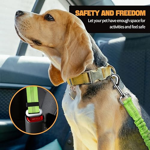 Miniatura 6 de Cinturón de seguridad para perros, cinturón para perros con amortiguador elástico elástico, arnés de seguridad ajustable para perro (verde)