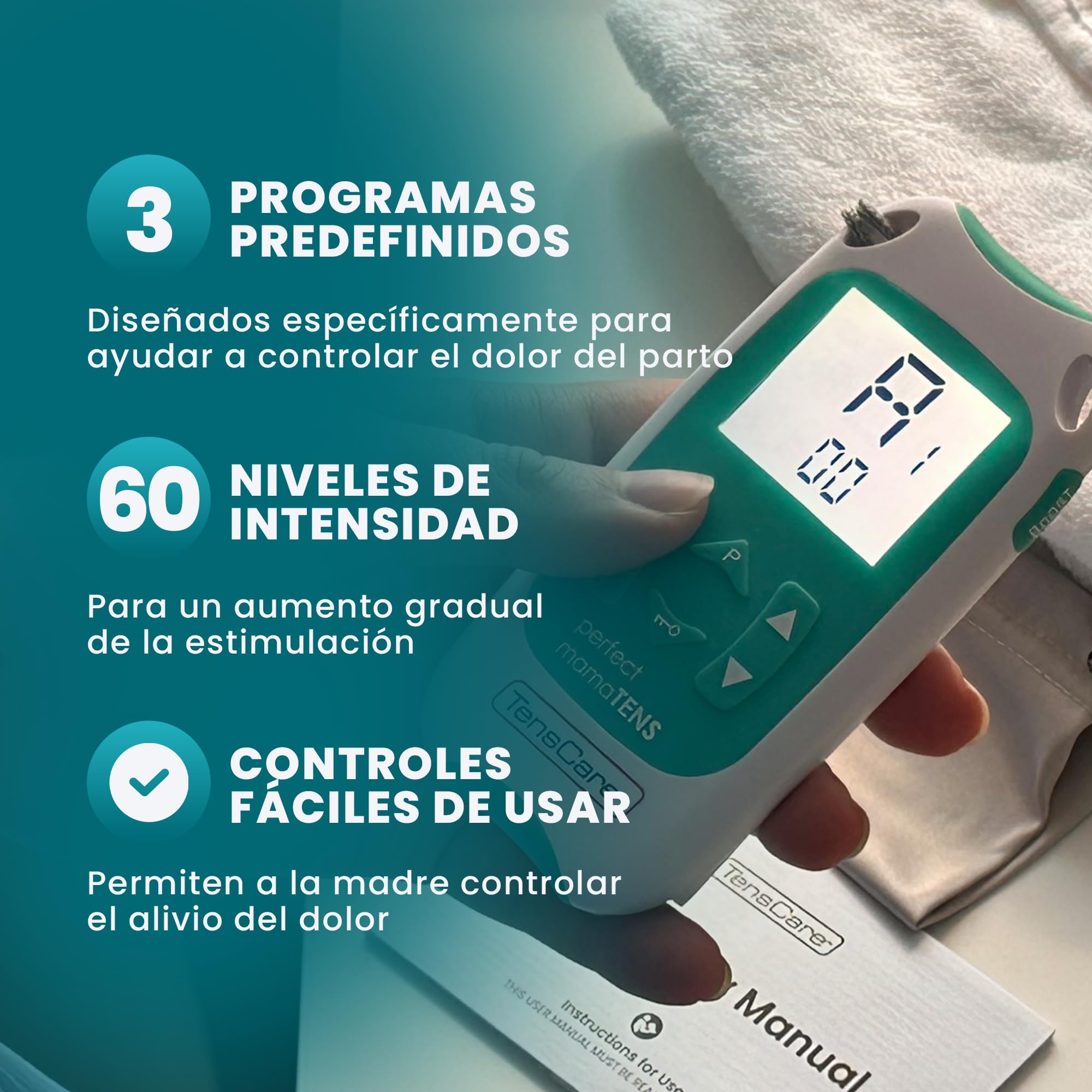TensCare Perfecto MamaTENS- Unidad TENS para alivio del dolor durante el parto