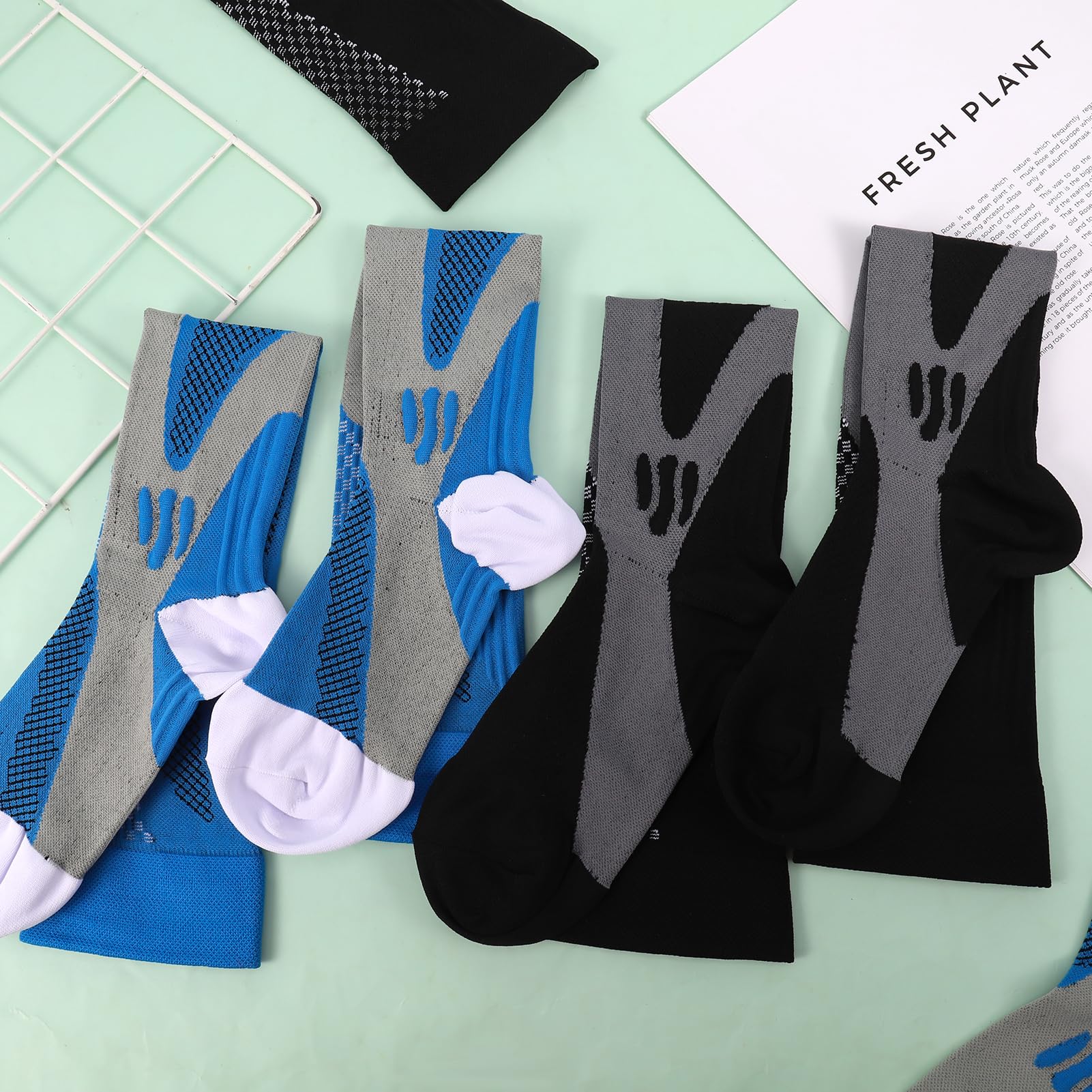 Utensilsto 4 pares de calcetines de compresión unisex, 15-25 mmHg, calcetines deportivos con elásticos, para hombre y mujer, para correr, hacer deporte