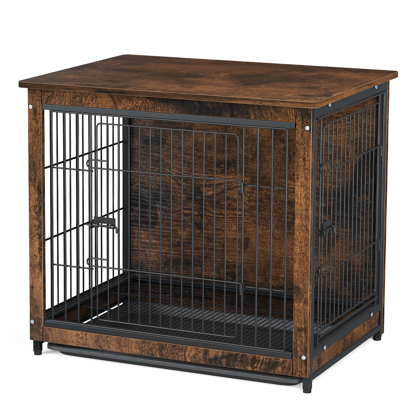 Dog Crate Table, Double Door Wooden Dog Crate Furniture with Removable Tray for Medium Dogs