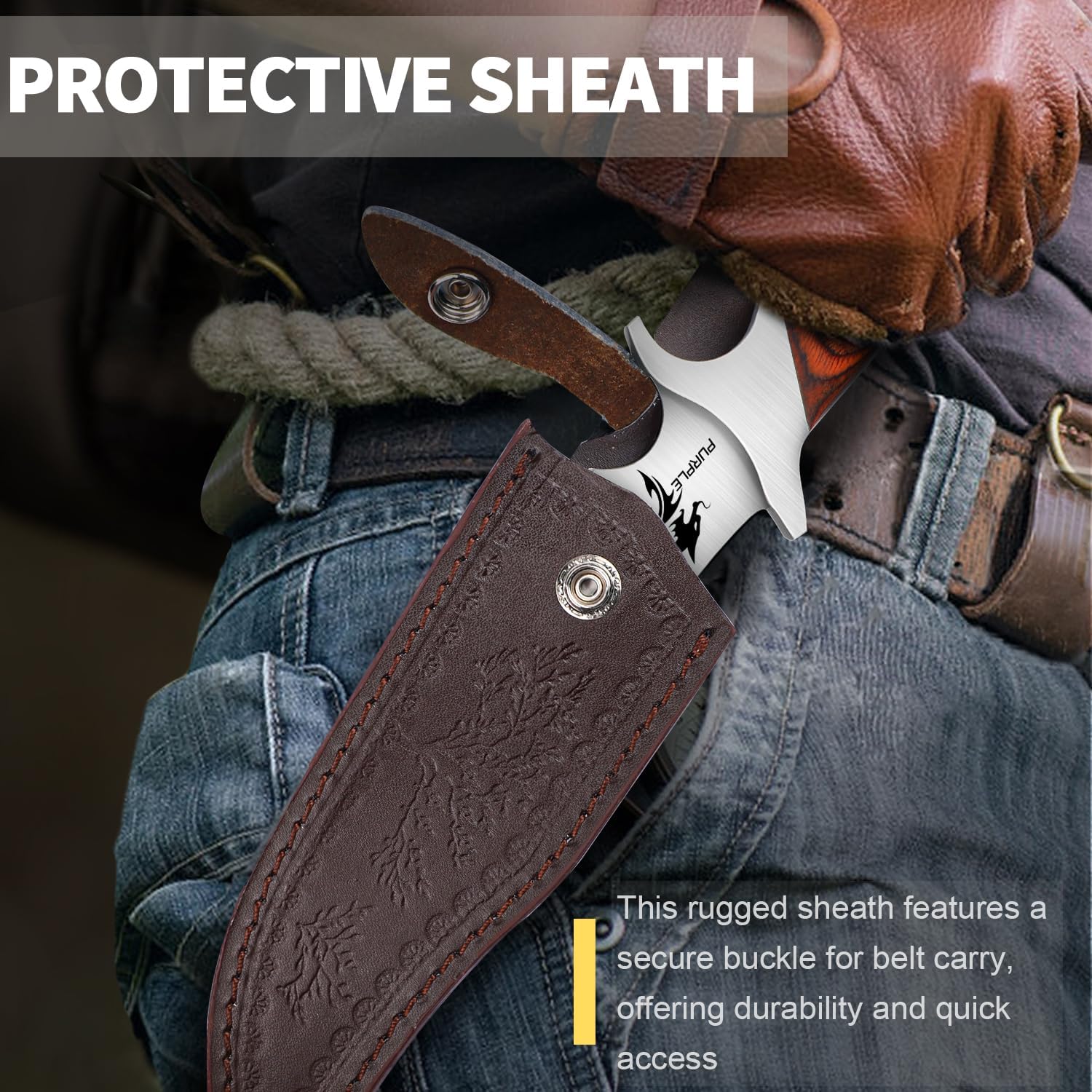 Purple Dragon Camping Fixed Blade Knife with Sheath-6 Inch Outdoor Knife-Full Tang 440C Steel Bushcraft Knife with Redwood Handle-Outdoor Gear Christmas Gift for Men and Women - Image 5