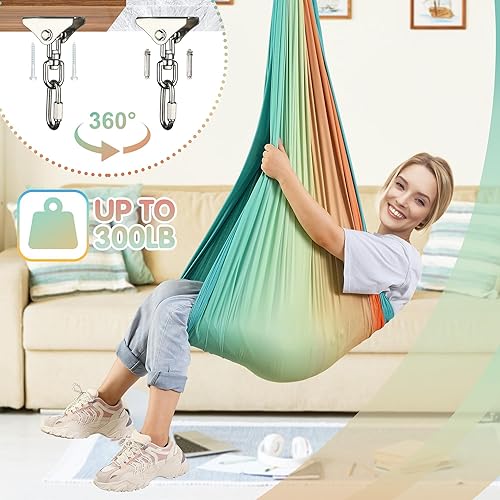Miniatura 13 de Columpio sensorial para interiores y exteriores para niños y adultos, terapia de doble capa para niños con autismo, soporta hasta 300 libras