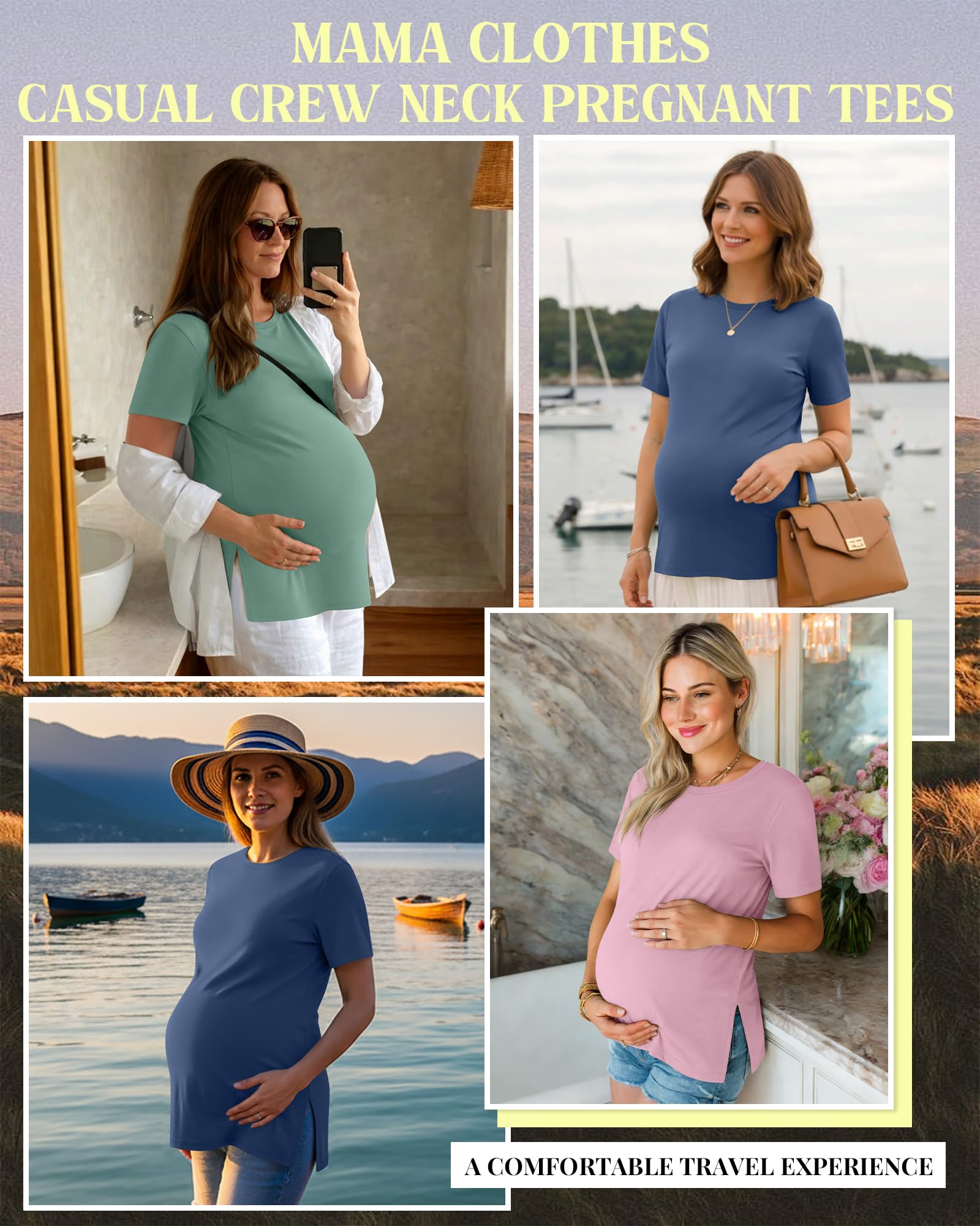 Ficerd Paquete de 3 Camisetas de Maternidad para Mujer De, Manga Corta, Aberturas Laterales, Cuello Redondo, Estilo Casual