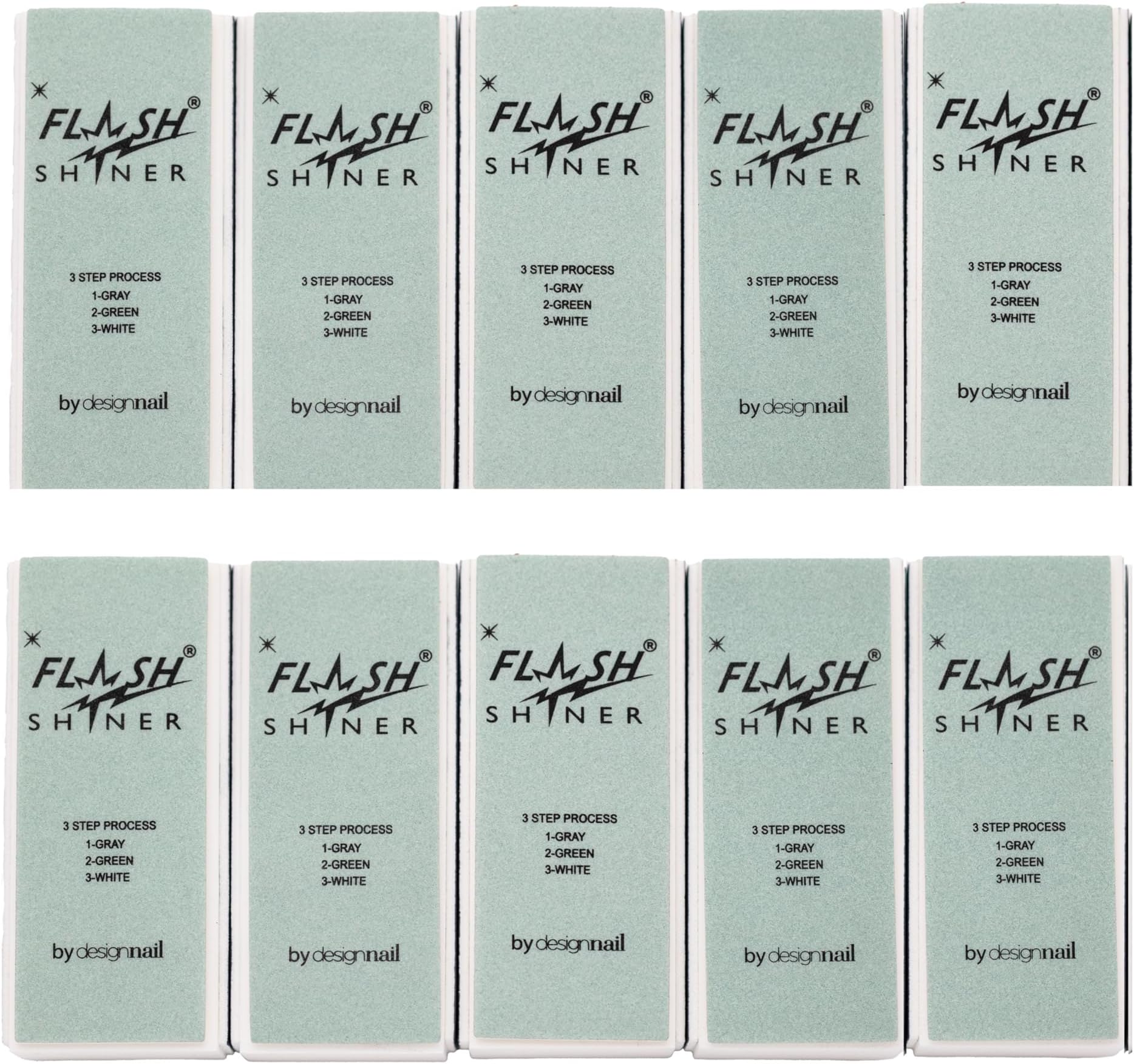 Flash Shiner® Block – 3-Way Nail Buffer – Pack of 10 – Professional Nail Buffer for Natural Shine – Smooths, Conditions & Polishes – Manicure Tool for Home or Salon Use