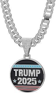 New Hip Hop Necklace for Men Iced Out Cuban Chain Necklace Commemorative Medallion Pendant, Gold-Tone, Crystal Rhinestone Chain 23.62 inches