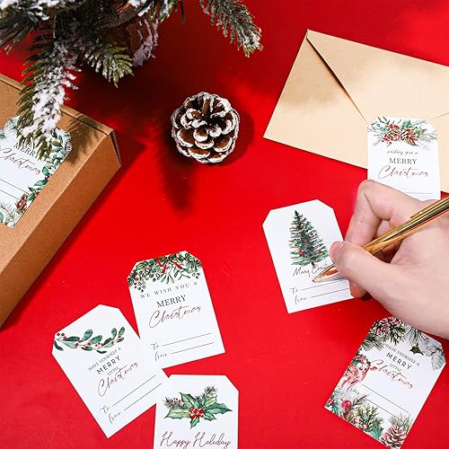 Miniatura 4 de AnyDesign - 500 etiquetas de regalo de papel de Navidad, 8 estilos, etiquetas autoadhesivas para plantas de acuarela, etiquetas de nombre de