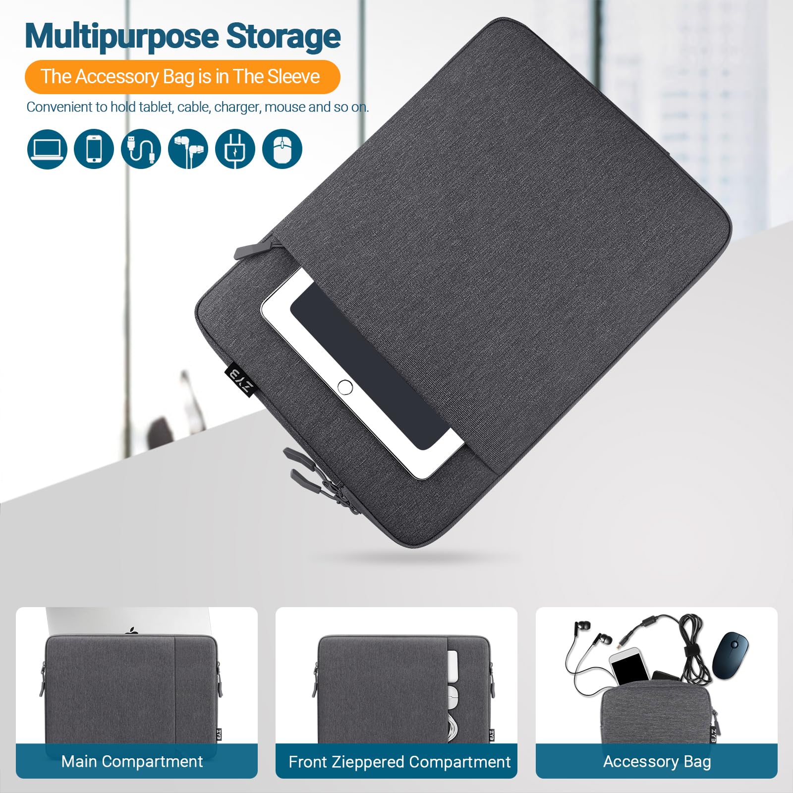 ZYB Custodia PC Portatil 14 Pollici,Custodia Laptop Notebook 14 Pollici per 2023-2025 MacBook Air 15 M4 M3 M2,14'' Lenovo ThinkPad IdeaPad Chromebook Acer DELL HP,15'' Mac Surface Laptop-Grigio Scuro