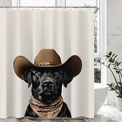 Miniatura 5 de Juego de cortinas de ducha divertidas con diseño de perros para el baño, 60 pulgadas de ancho x 72 pulgadas de alto, cortina de ducha occidental C01