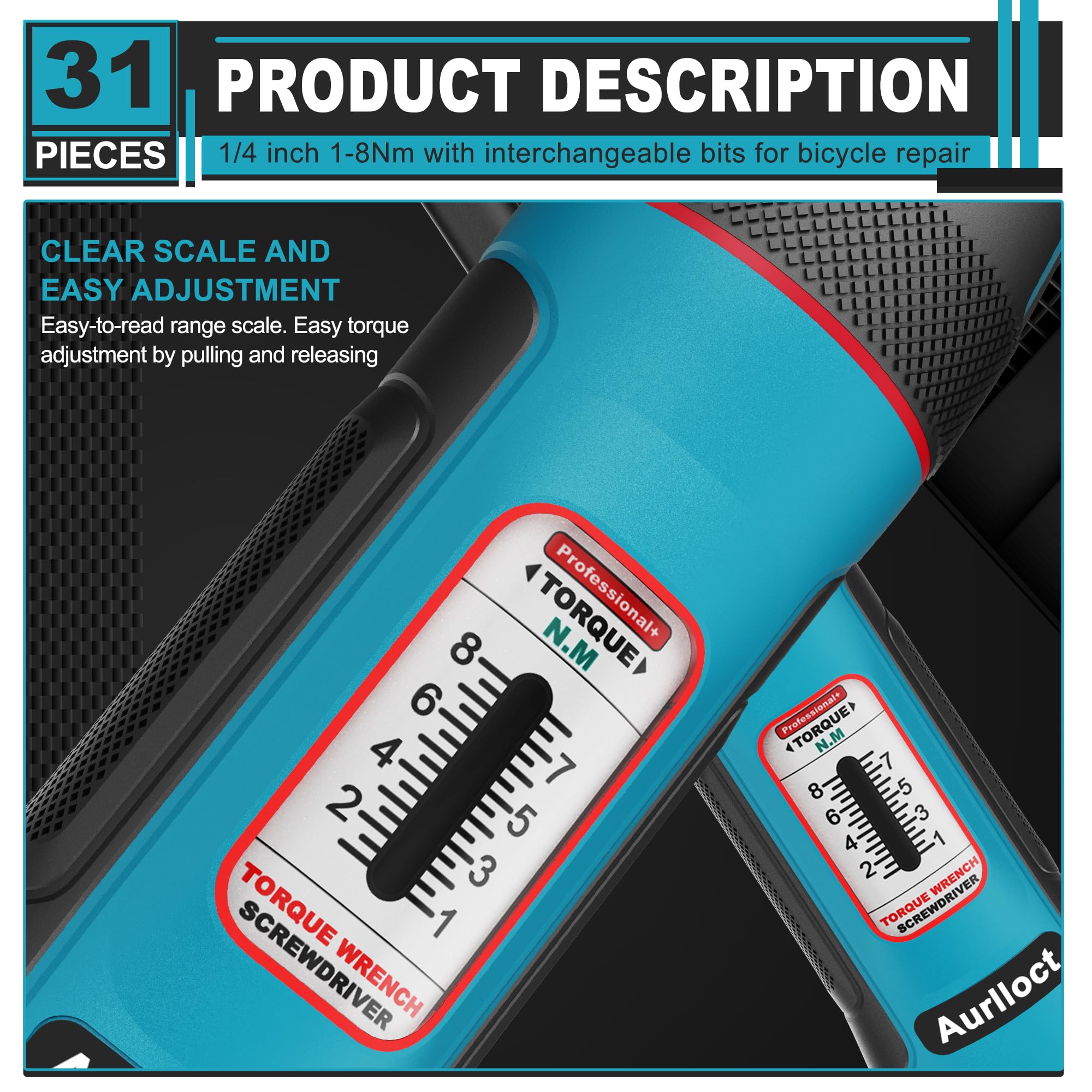 Aurlloct 1/4" Long Torque Screwdriver Wrench Set, 1-8Nm Torque Wrench Bits Set, with S2 Steel Bits - Image 4