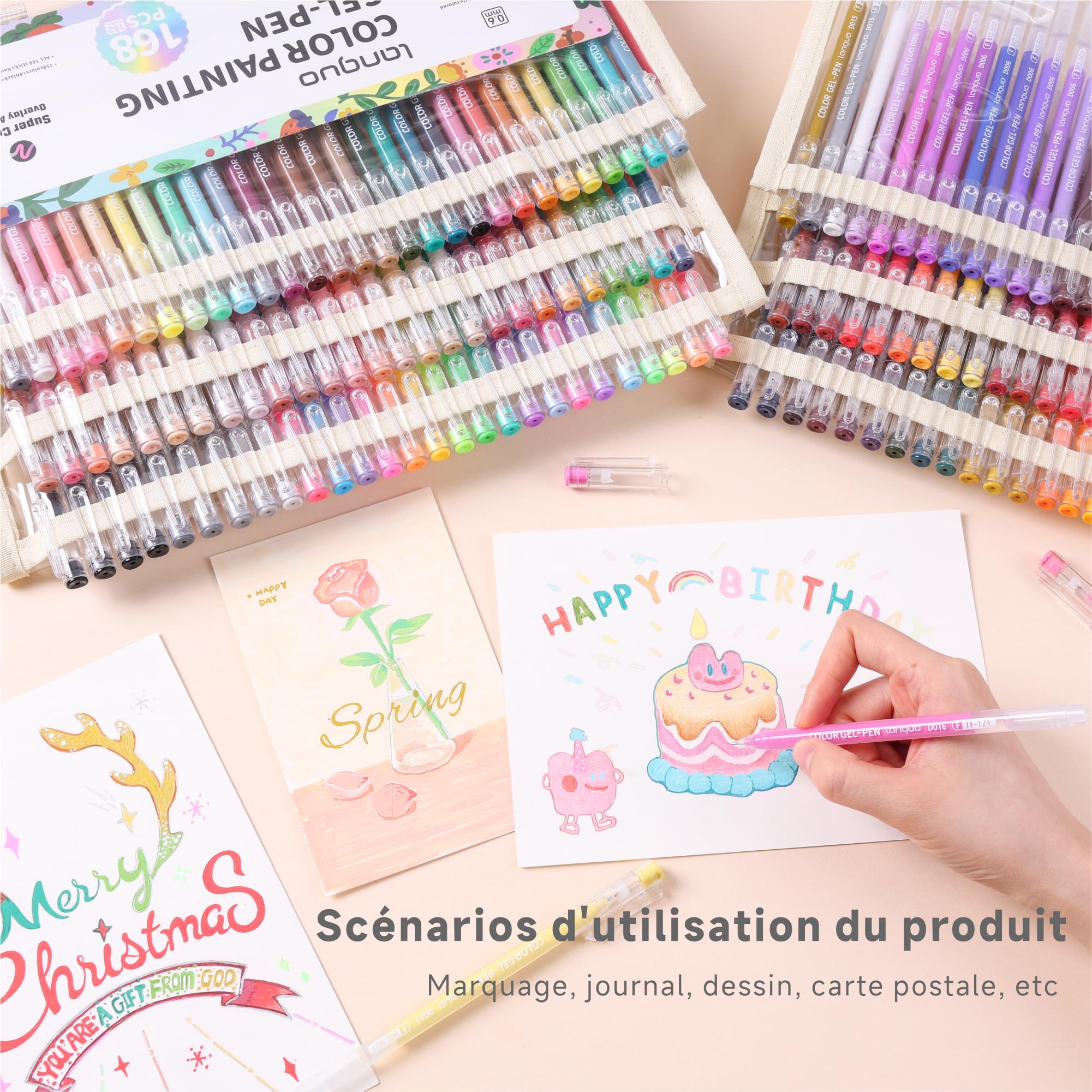 languo Set di 168 penne gel colorate per colorare, 162 colori con custodia da viaggio, perfette penne gel per adulti, disegni, scarabocchiare, diari, forniture artistiche e artigianato fai da te