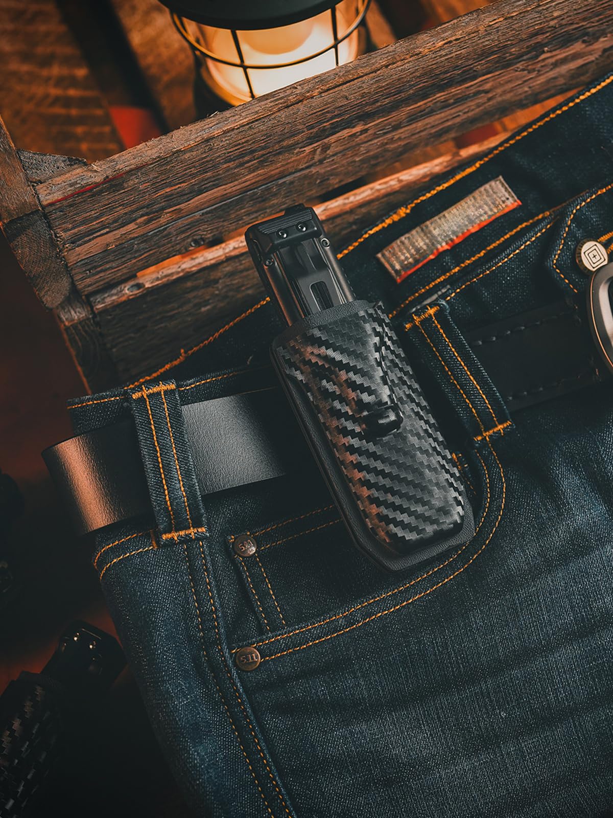 Tactical Geek TX5 Funda para linterna para Nitecore EDC27 con clip de cinturón trasero para acceso rápido y portátil, porta linterna, linterna no incluida, negro