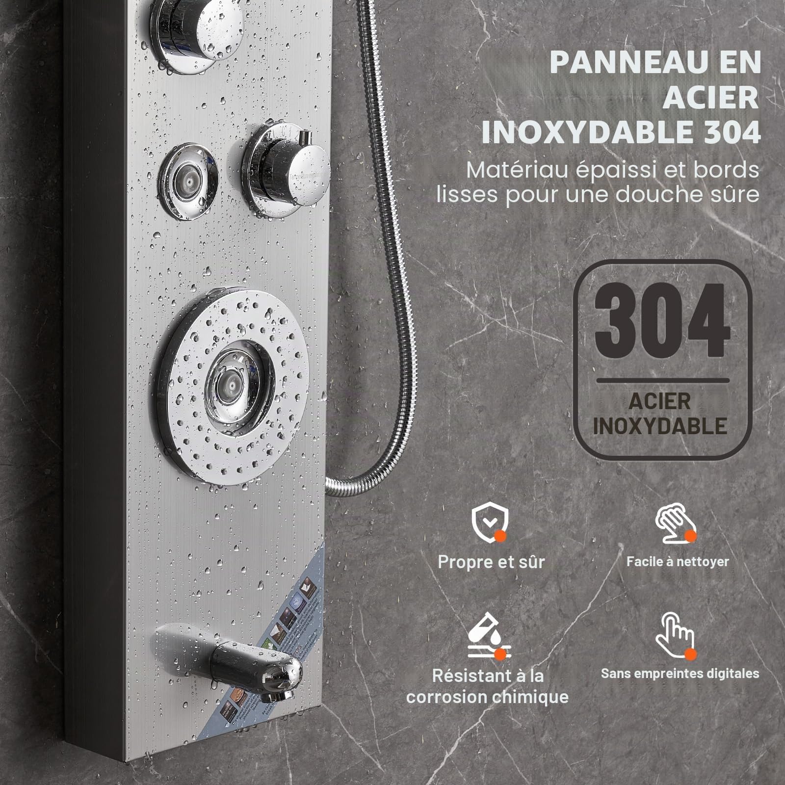 VEVOR Système de Panneau de Douche avec 6 Modes, Tour de Panneau de Douche LED et Affichage, Pluie, Cascade, 4 Jets de Massage, Bec de Baignoire et Pomme de Douche avec Tuyau, Ensemble de Douche