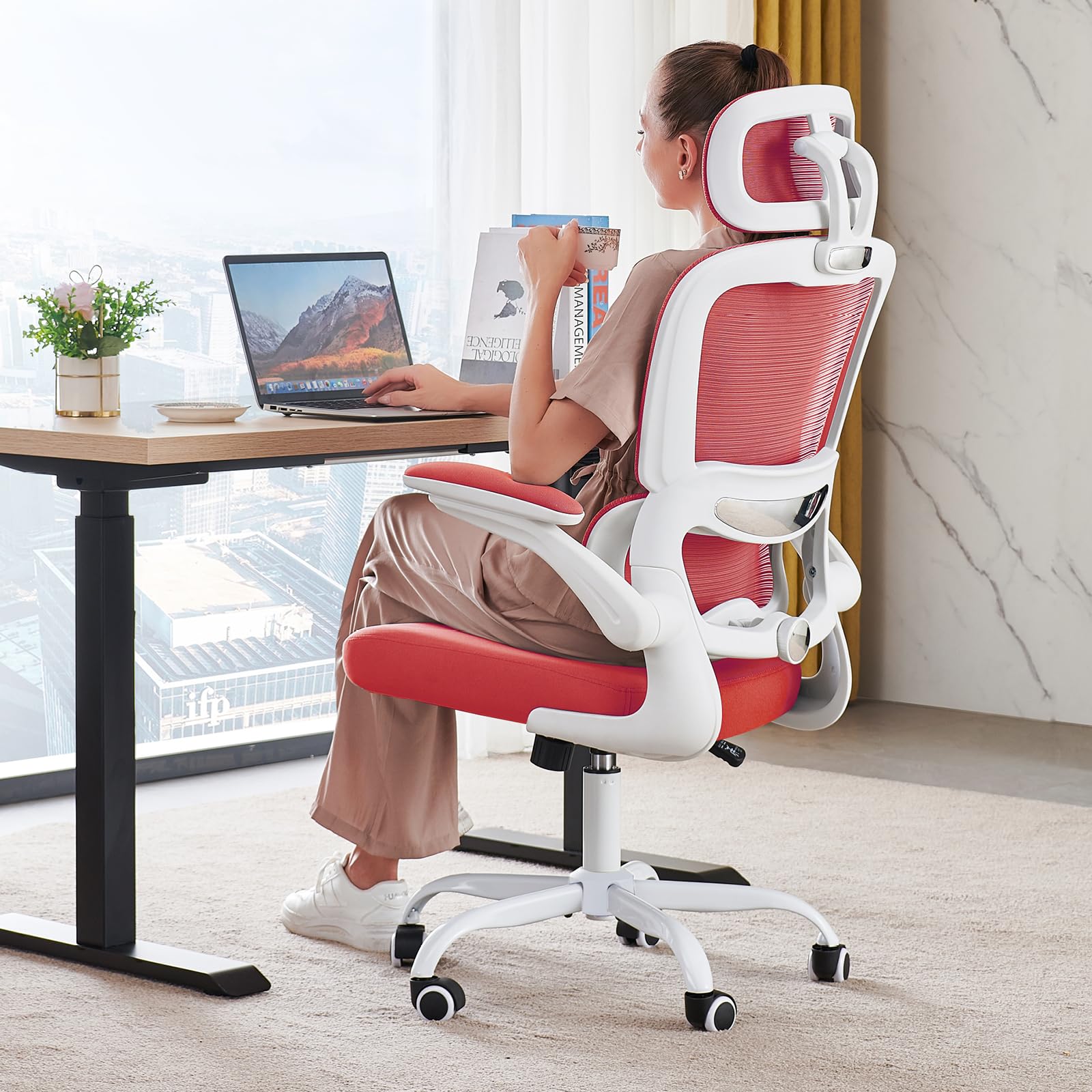 TRALT Office Chair Ergonomic Desk Chair with Lumbar Support Red, 1