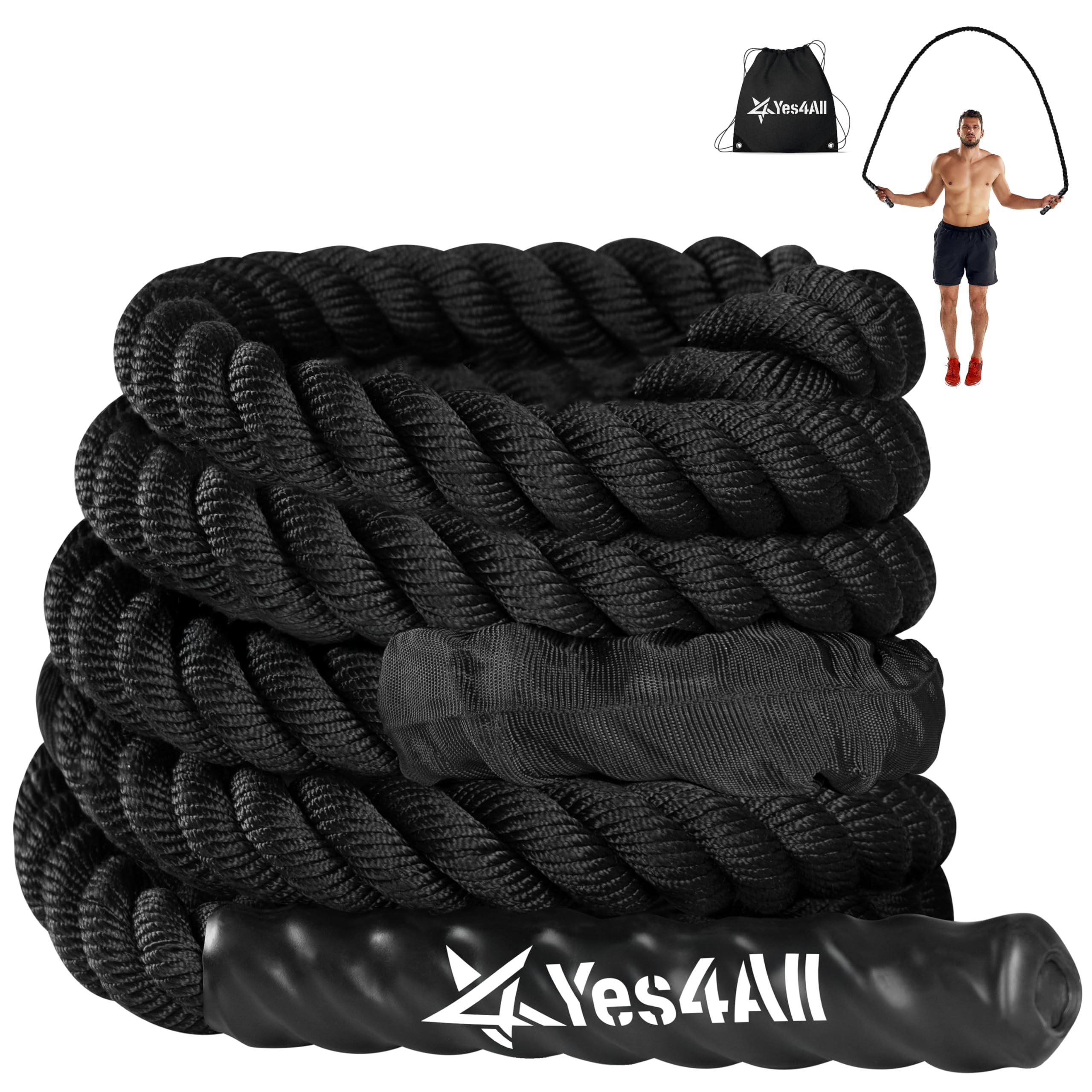 Yes4All Corda per saltare pesata da 1,3 kg, 1,4 kg, con manico a doppio strato antiscivolo e manicotto protettivo per fitness, cardio, allenamento muscolare, borsa per il trasporto inclusa