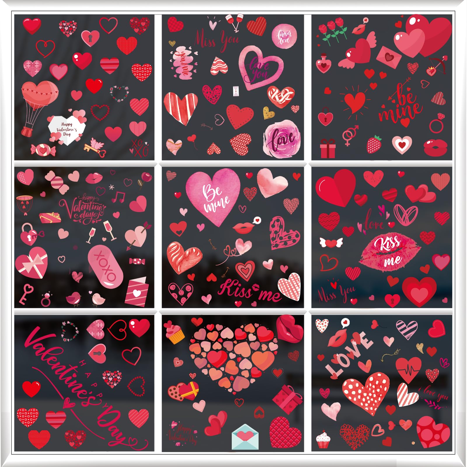 Pink Heart Window Snapklik.com : 9 Sheets Valentines Day Window Clings Decorations, Pink ...
