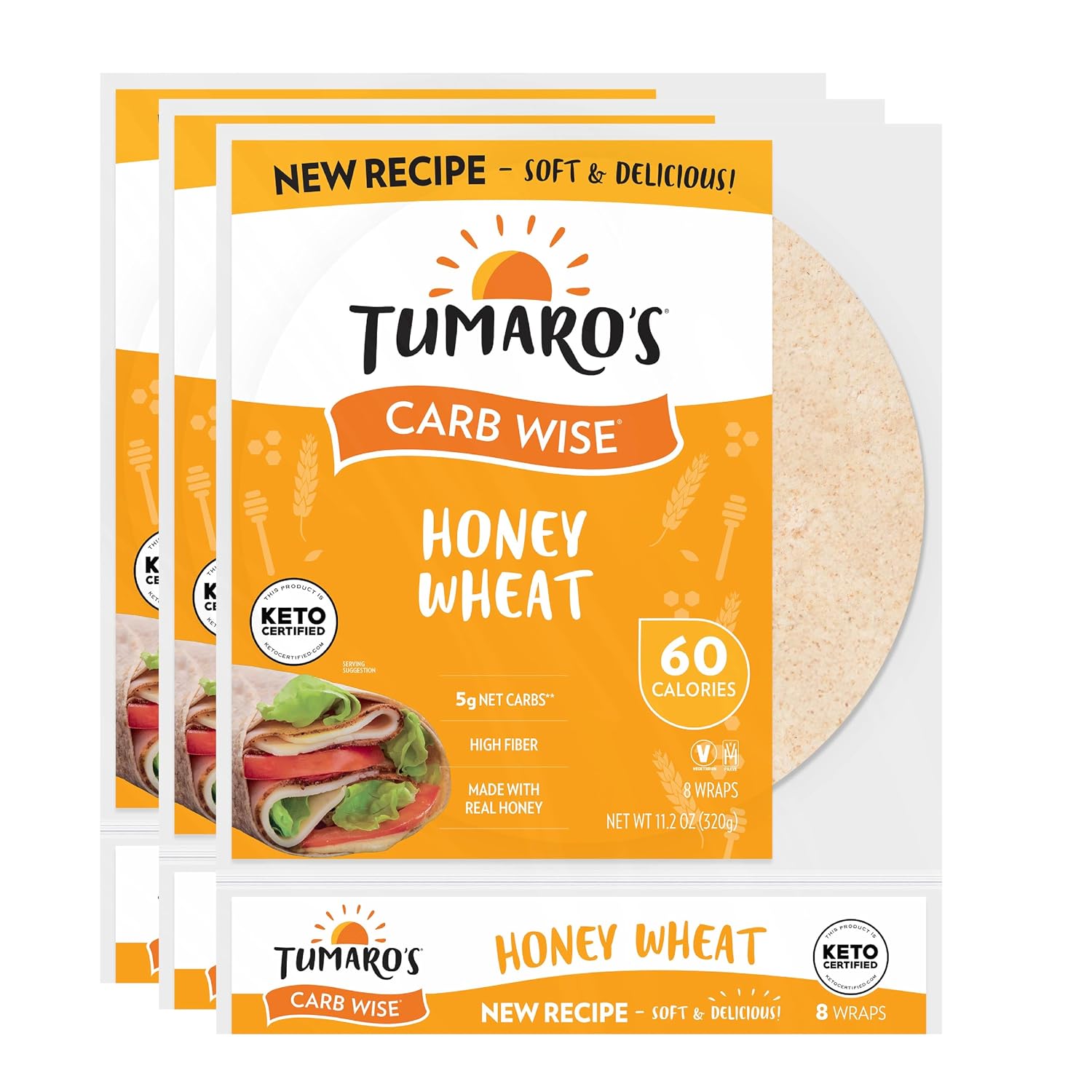 Tumaro's Classic Sourdough Carb Wise Wraps - Low Carb - Keto Certified Sandwich & Burrito Tortillas - Healthy Vegan Alternative - 8 Count (Pack of 6)