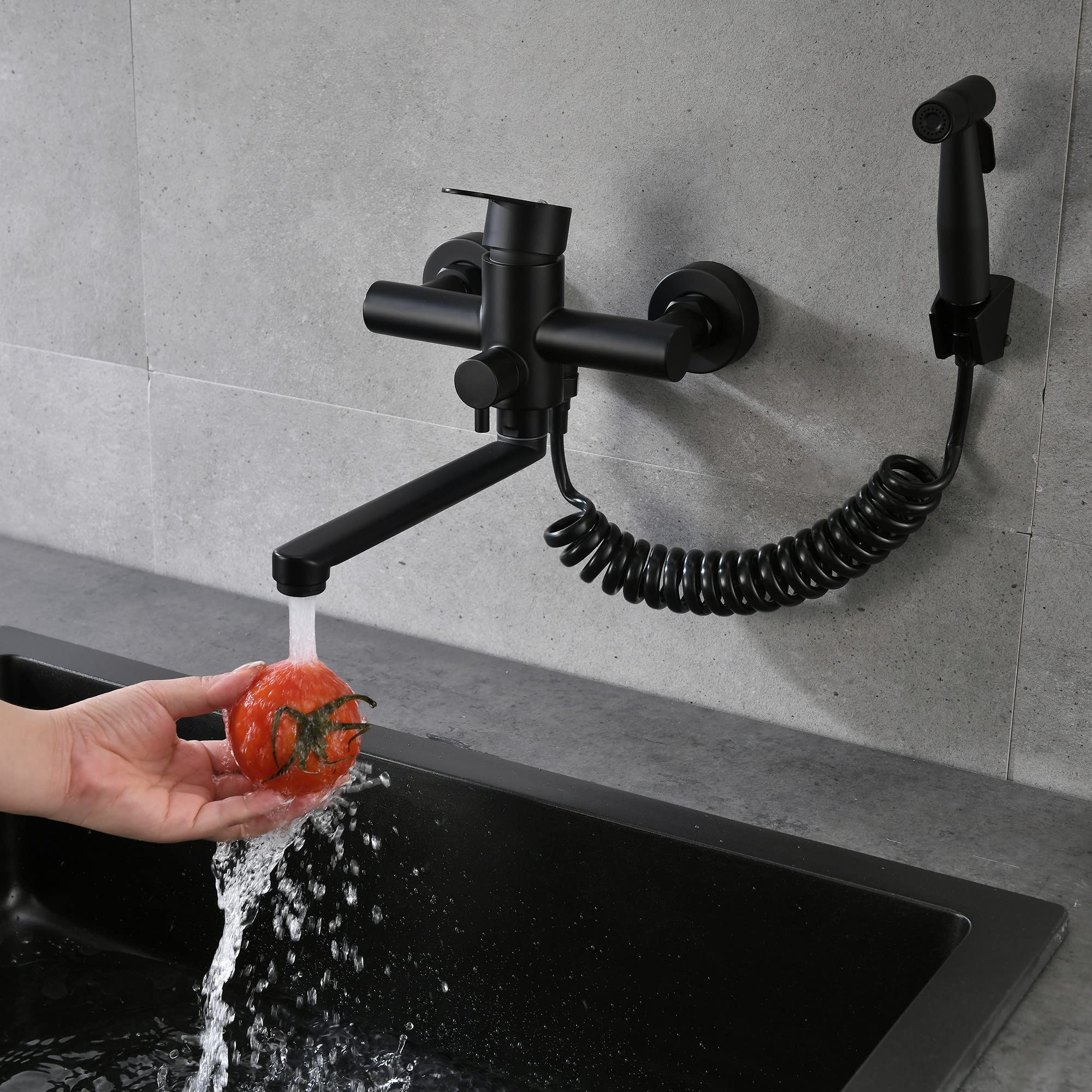 Rubinetto Cucina A Parete Con Doccetta Estraibile - Cromo, Girevole 360°, Per Lavello - Foto 4